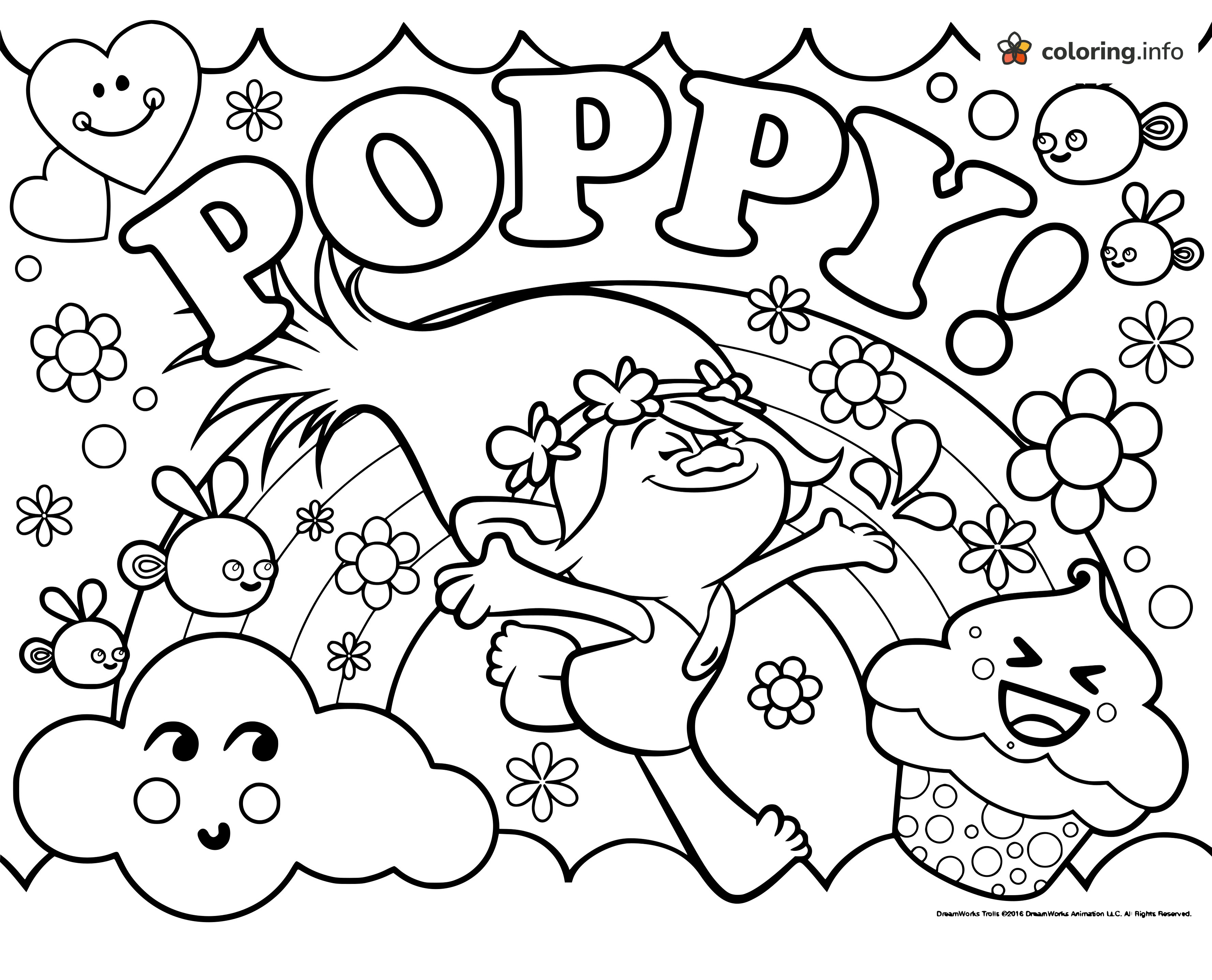 Dancing Poppy Under a Rainbow, Trolls World Tour Coloring Page Dancing Poppy Under a Rainbow, Trolls World Tour Coloring Page