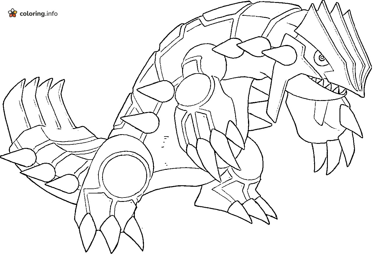 Primal Groudon Crouching in Spiked Armor, a Legendary Pokémon printable coloring page Primal Groudon Crouching in Spiked Armor, a Legendary Pokémon printable coloring page