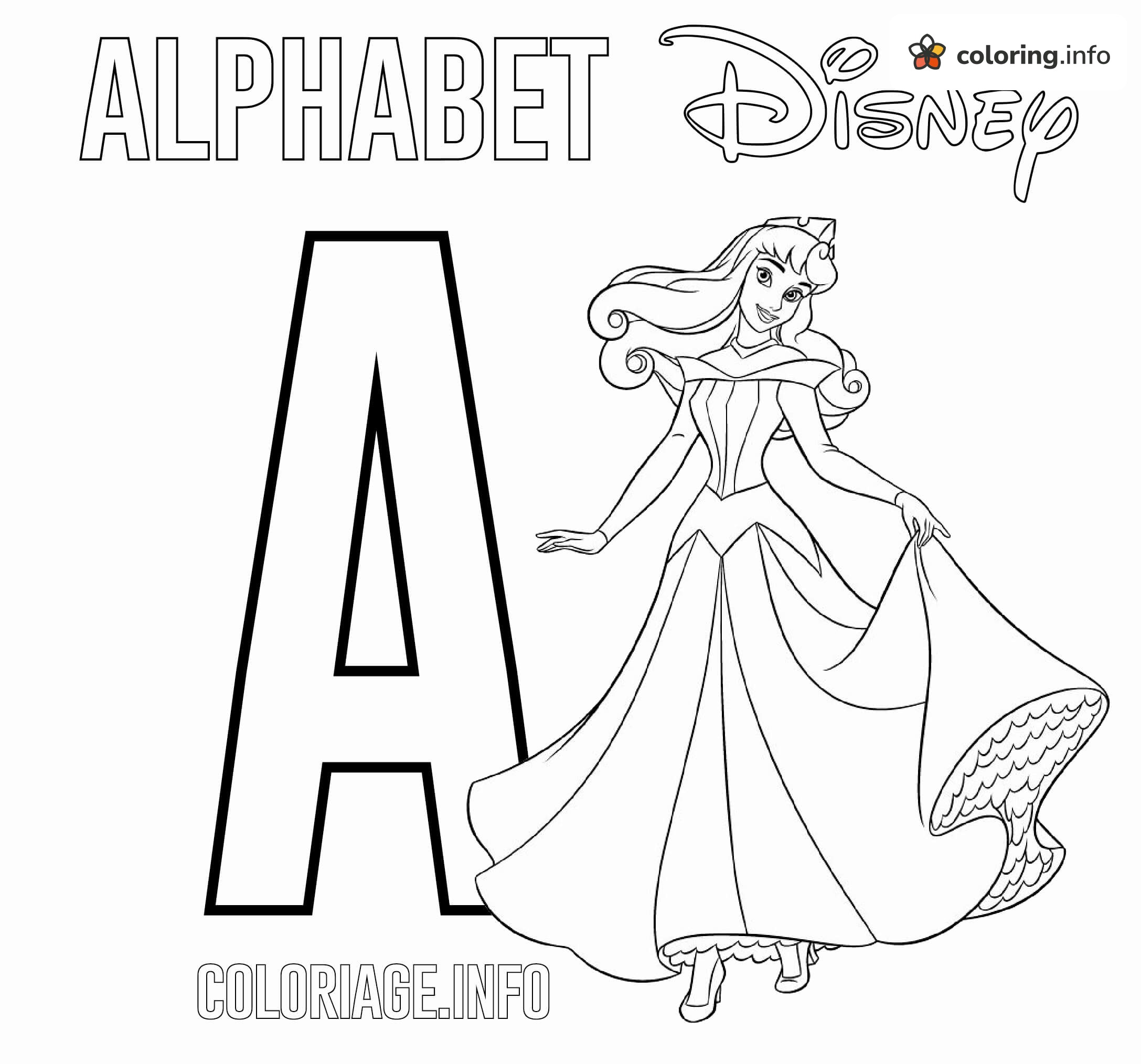 Princess Aurora Twirling on a Disney Alphabet Letter A Page coloring page Princess Aurora Twirling on a Disney Alphabet Letter A Page coloring page