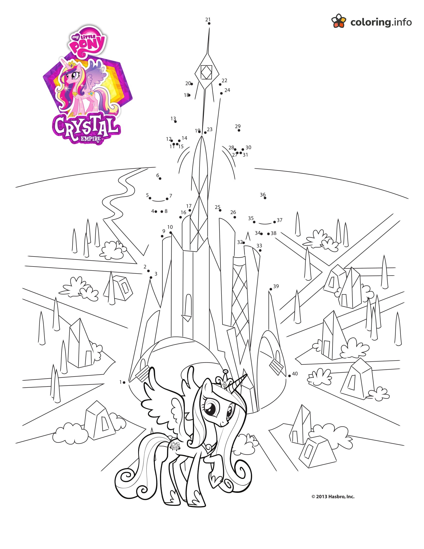 Crystal Empire Dot-to-Dot with My Little Pony Cadance coloring sheet Crystal Empire Dot-to-Dot with My Little Pony Cadance coloring sheet
