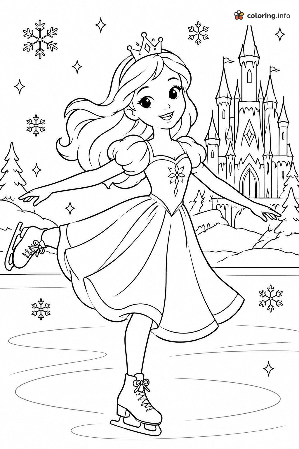 Snowy Castle Princess Ice Skating coloring page Snowy Castle Princess Ice Skating coloring page
