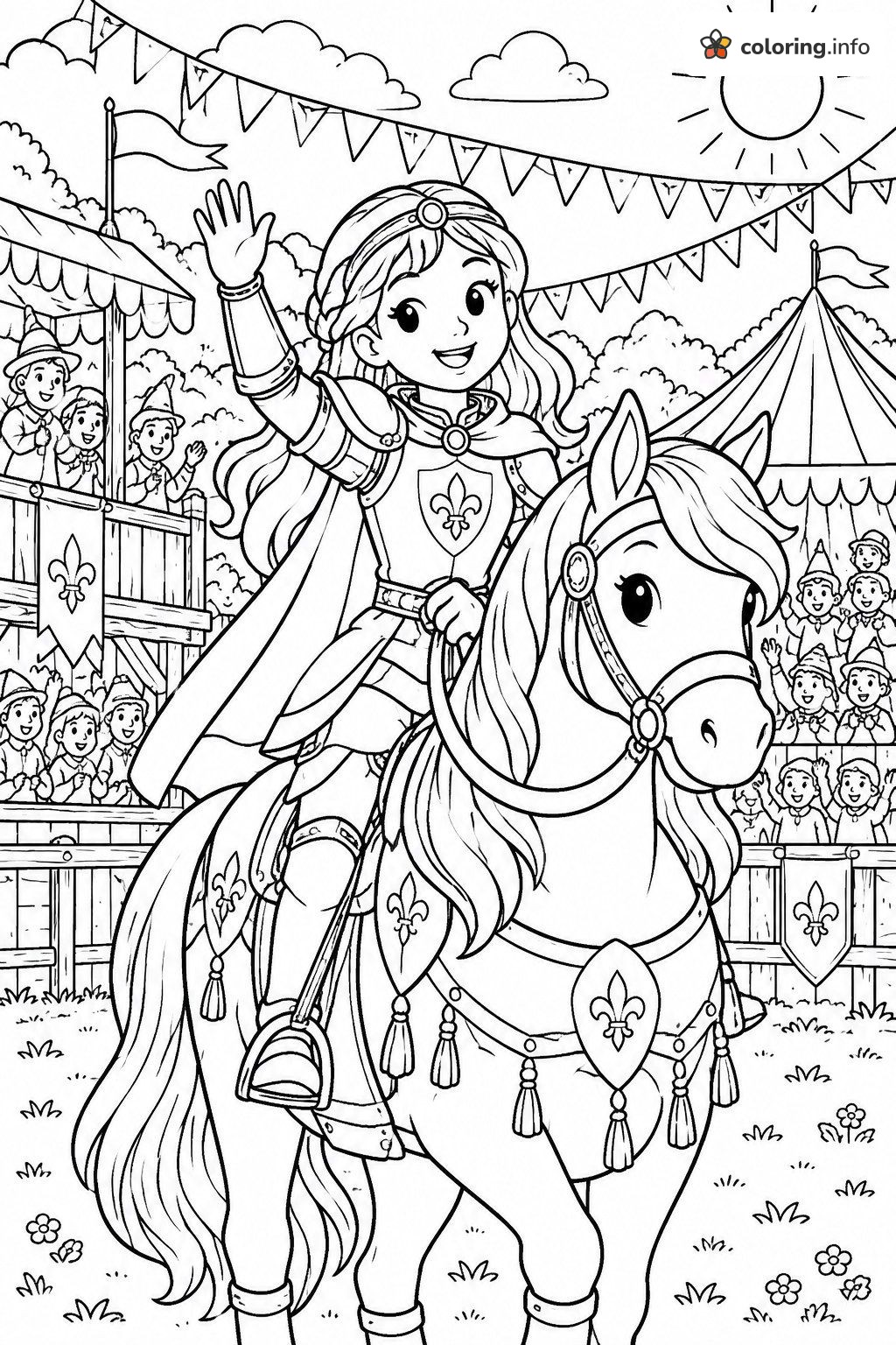 Tournament Wave from Horseback, Nella the Princess Knight coloring page Tournament Wave from Horseback, Nella the Princess Knight coloring page
