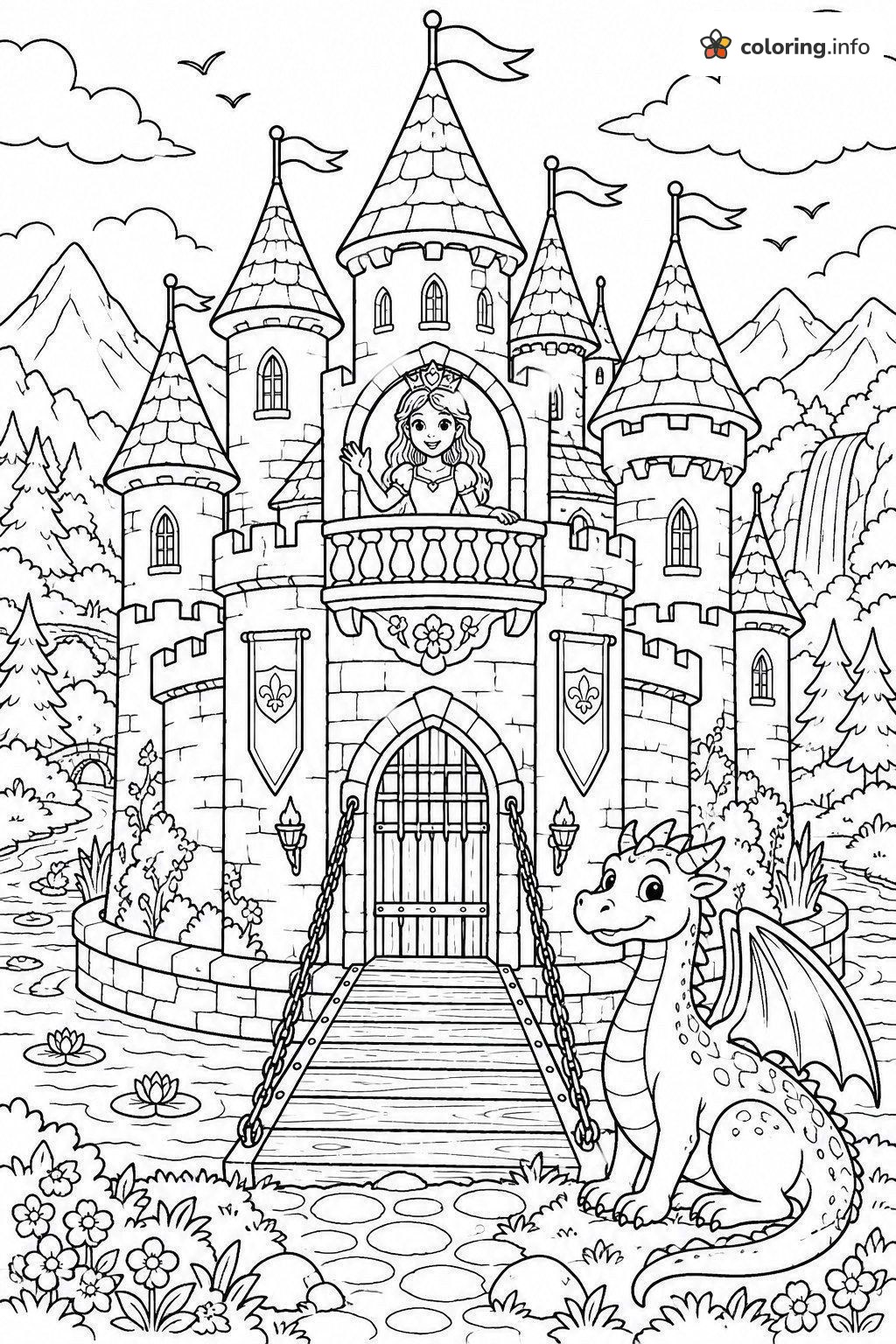 Princess and Dragon Castle Activity Sheets coloring page Princess and Dragon Castle Activity Sheets coloring page