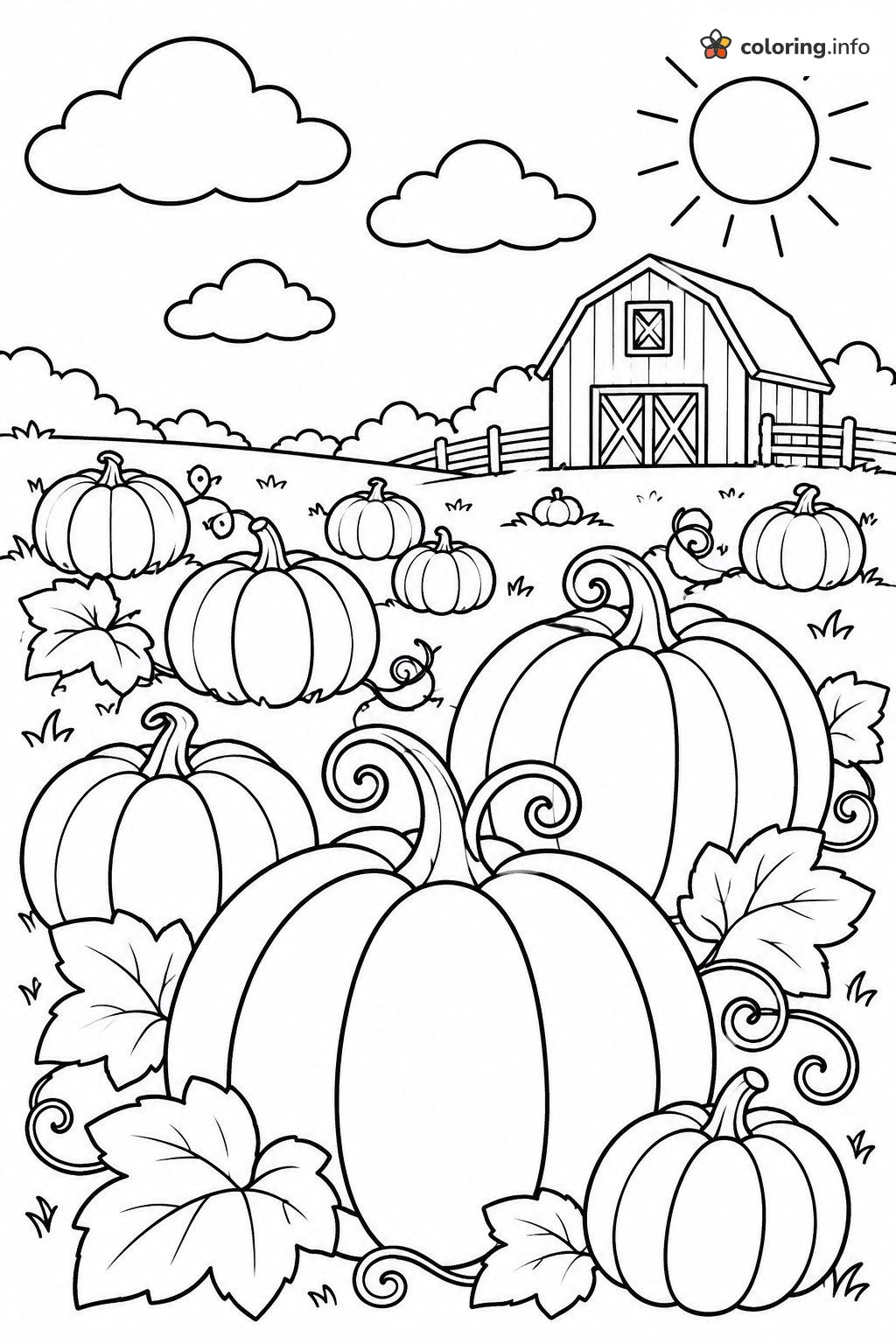 Pumpkin Patch and Red Barn for Thanksgiving Coloring Pumpkin Patch and Red Barn for Thanksgiving Coloring