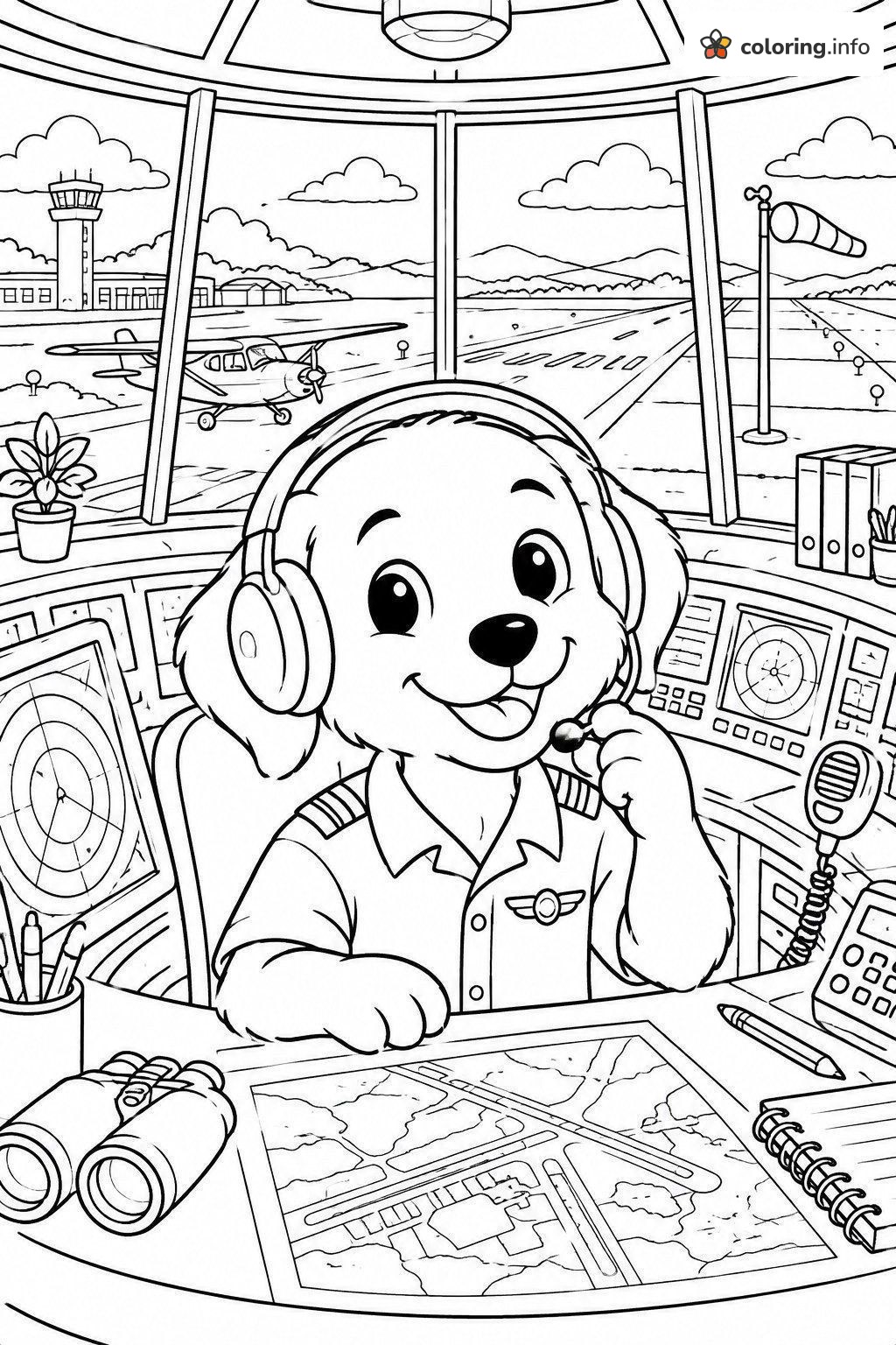 Skye (PAW Patrol) Working the Airport Control Tower coloring sheet Skye (PAW Patrol) Working the Airport Control Tower coloring sheet