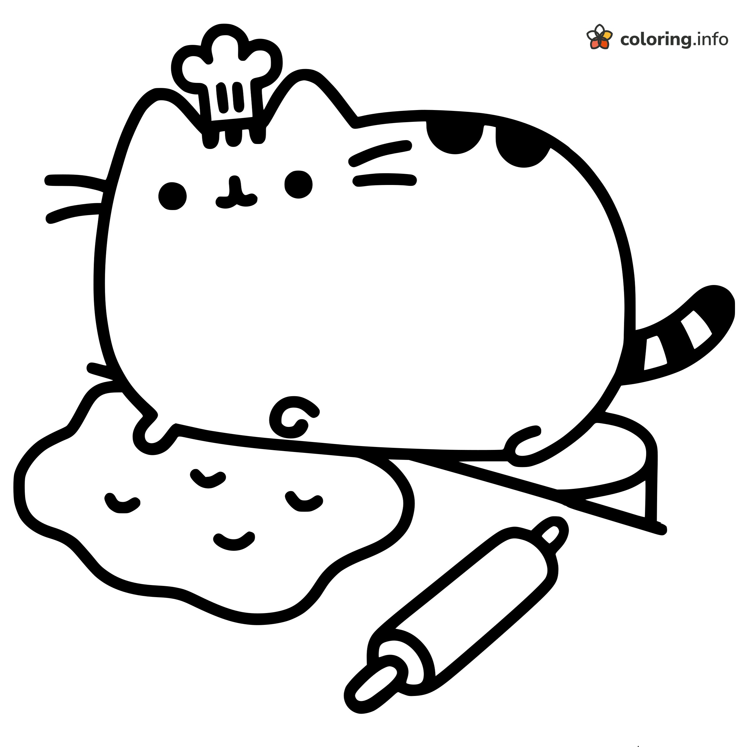Baking Pusheen Sitting on a Big Dough Blob coloring page Baking Pusheen Sitting on a Big Dough Blob coloring page