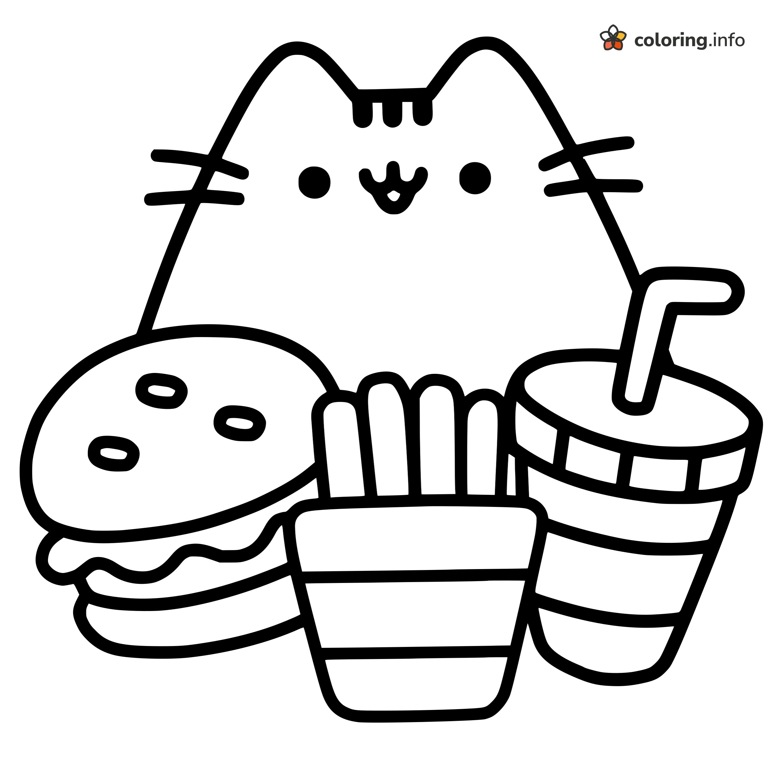 Burger, Fries and Soda With Pusheen coloring sheet Burger, Fries and Soda With Pusheen coloring sheet