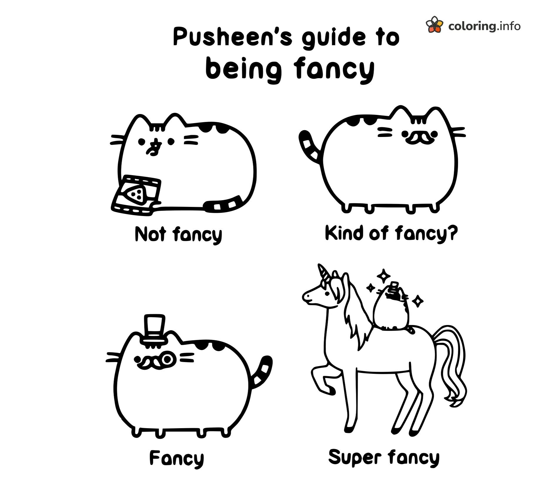 Pusheen's Guide to Being Fancy Four-Panel coloring page Pusheen's Guide to Being Fancy Four-Panel coloring page