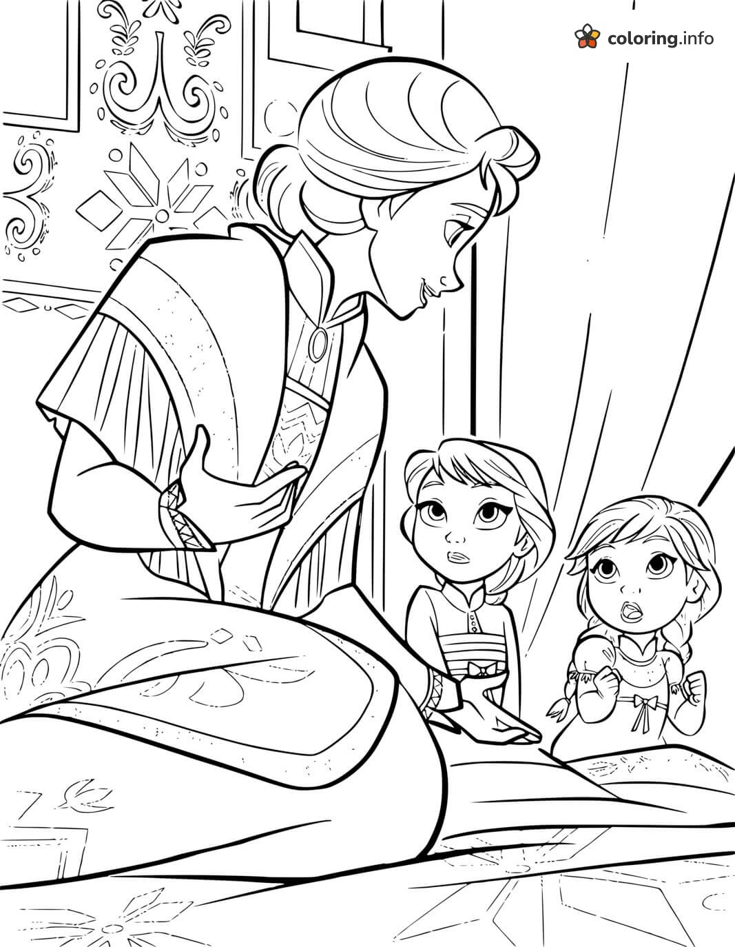 Bedtime Story with Queen Iduna in Frozen 2 printable coloring page Bedtime Story with Queen Iduna in Frozen 2 printable coloring page
