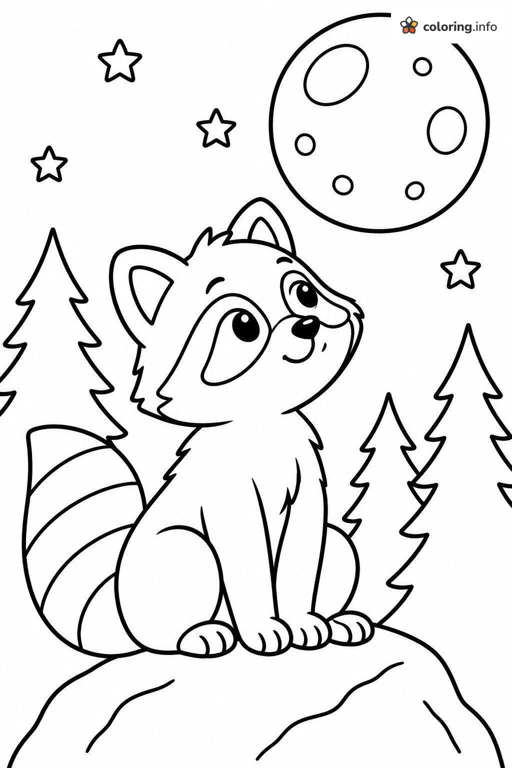 Moon-Gazing Raccoon on a Rock coloring page Moon-Gazing Raccoon on a Rock coloring page