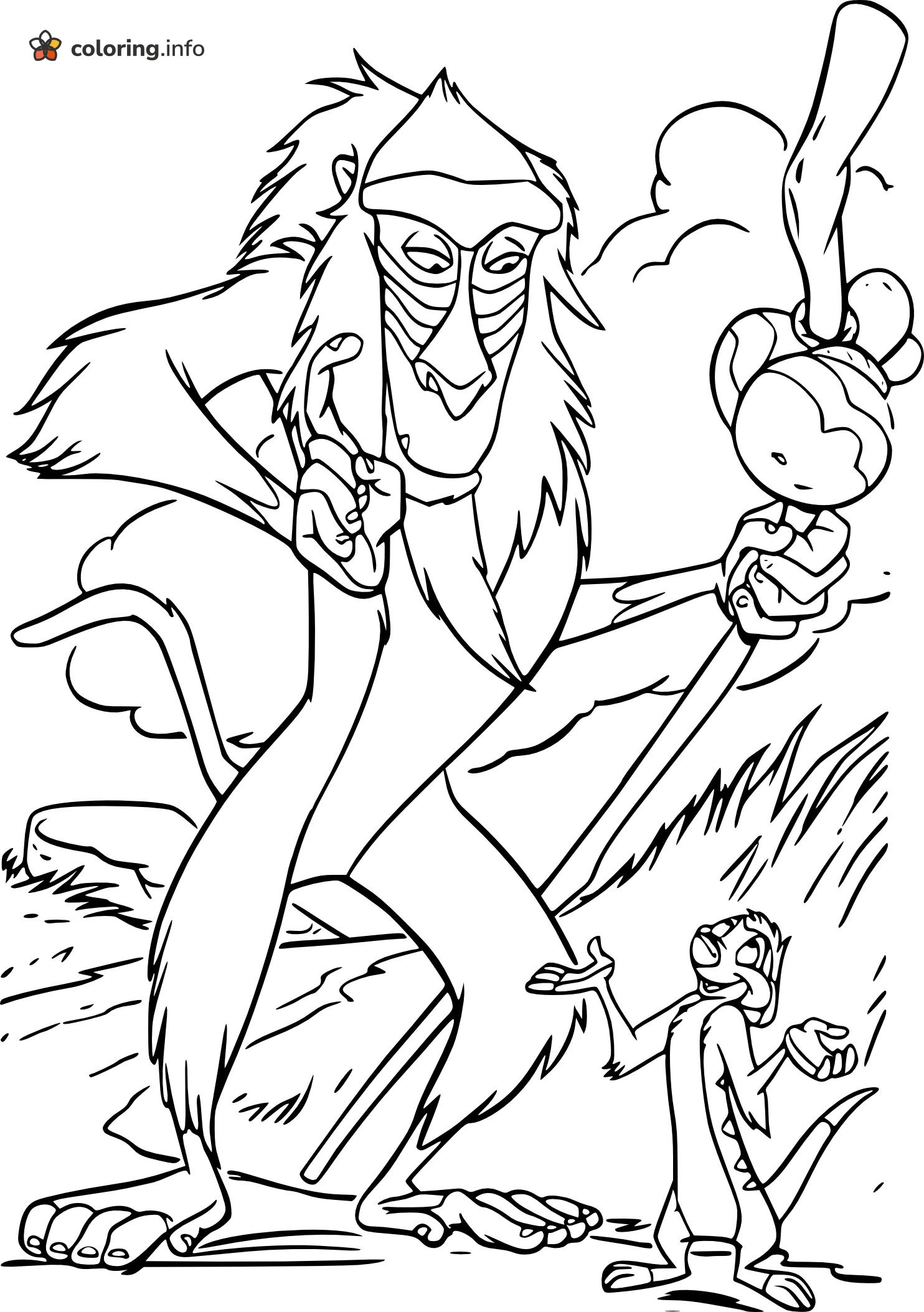 Wise Rafiki and Timon Coloring Page from The Lion King coloring page Wise Rafiki and Timon Coloring Page from The Lion King coloring page