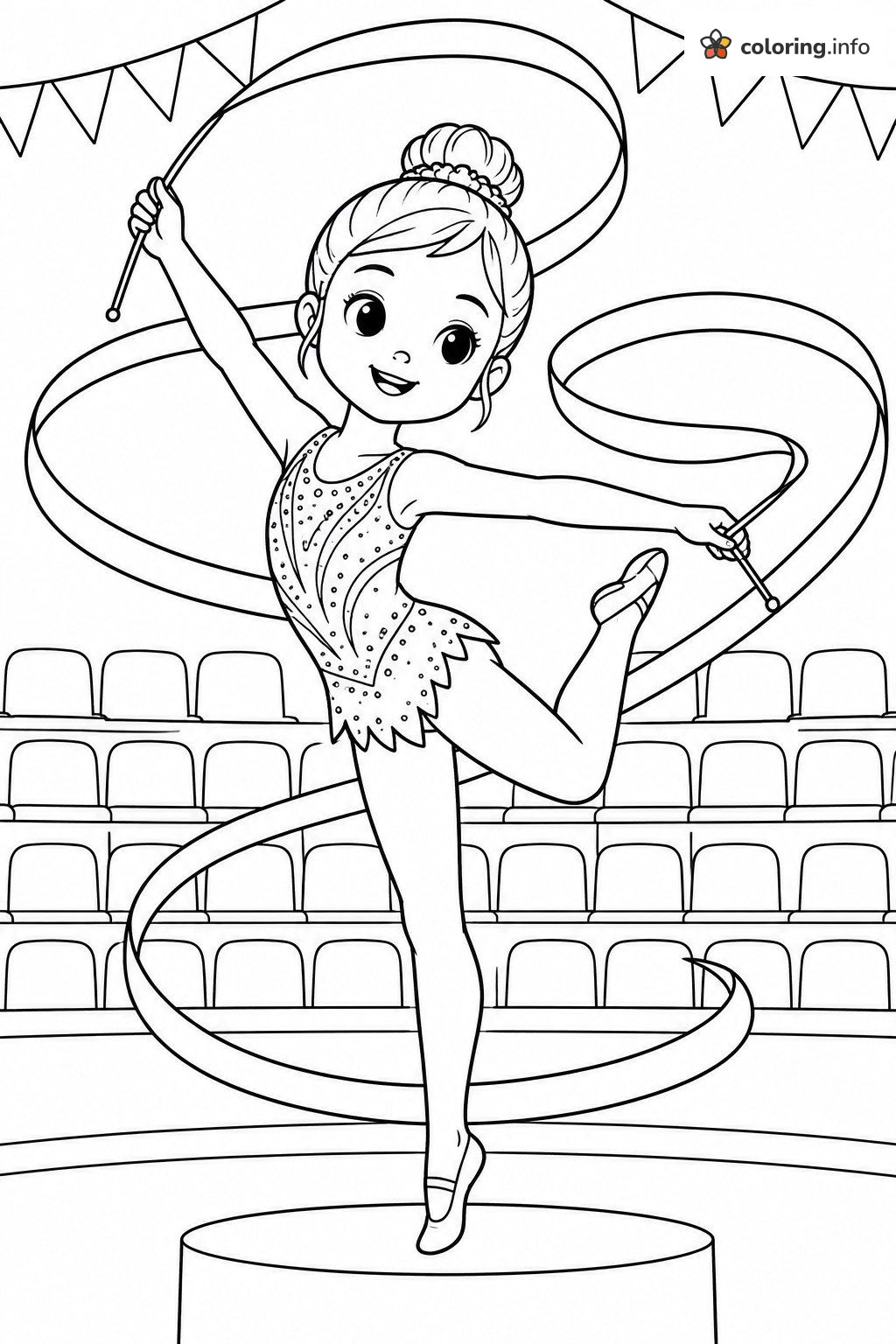 The Greatest Showman Gymnast Dancing With Ribbons in the Arena coloring page The Greatest Showman Gymnast Dancing With Ribbons in the Arena coloring page