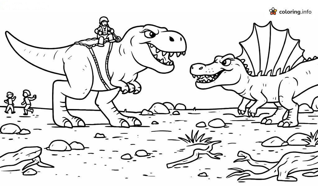 T-Rex Rider Faces a Sail-Backed Dinosaur, PAW Patrol Page printable coloring page T-Rex Rider Faces a Sail-Backed Dinosaur, PAW Patrol Page printable coloring page