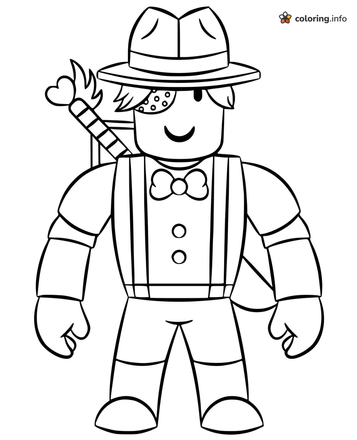 Fedora-Wearing Roblox Guy with Bow Tie and Suspenders coloring page Fedora-Wearing Roblox Guy with Bow Tie and Suspenders coloring page