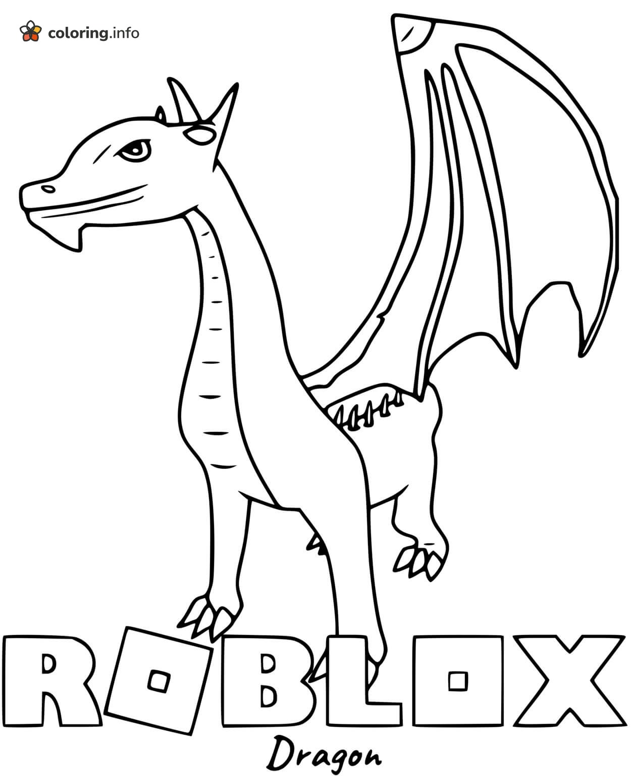 Dragon with One Wing Spread Wide, Roblox coloring page Dragon with One Wing Spread Wide, Roblox coloring page