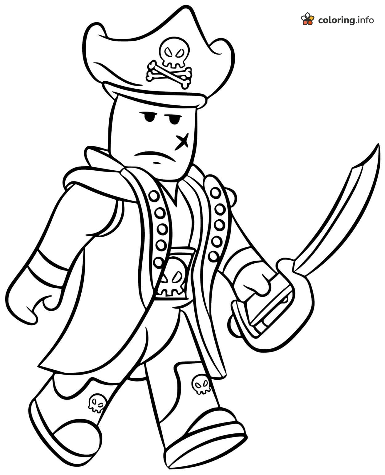 Scowling Roblox Pirate Captain with Skull Tricorn printable coloring page Scowling Roblox Pirate Captain with Skull Tricorn printable coloring page