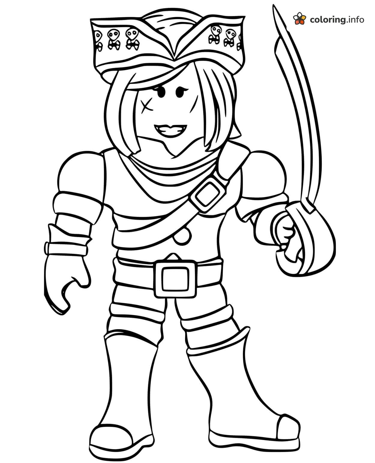 Cutlass-Wielding Roblox Pirate Girl in Tricorn Hat coloring page Cutlass-Wielding Roblox Pirate Girl in Tricorn Hat coloring page