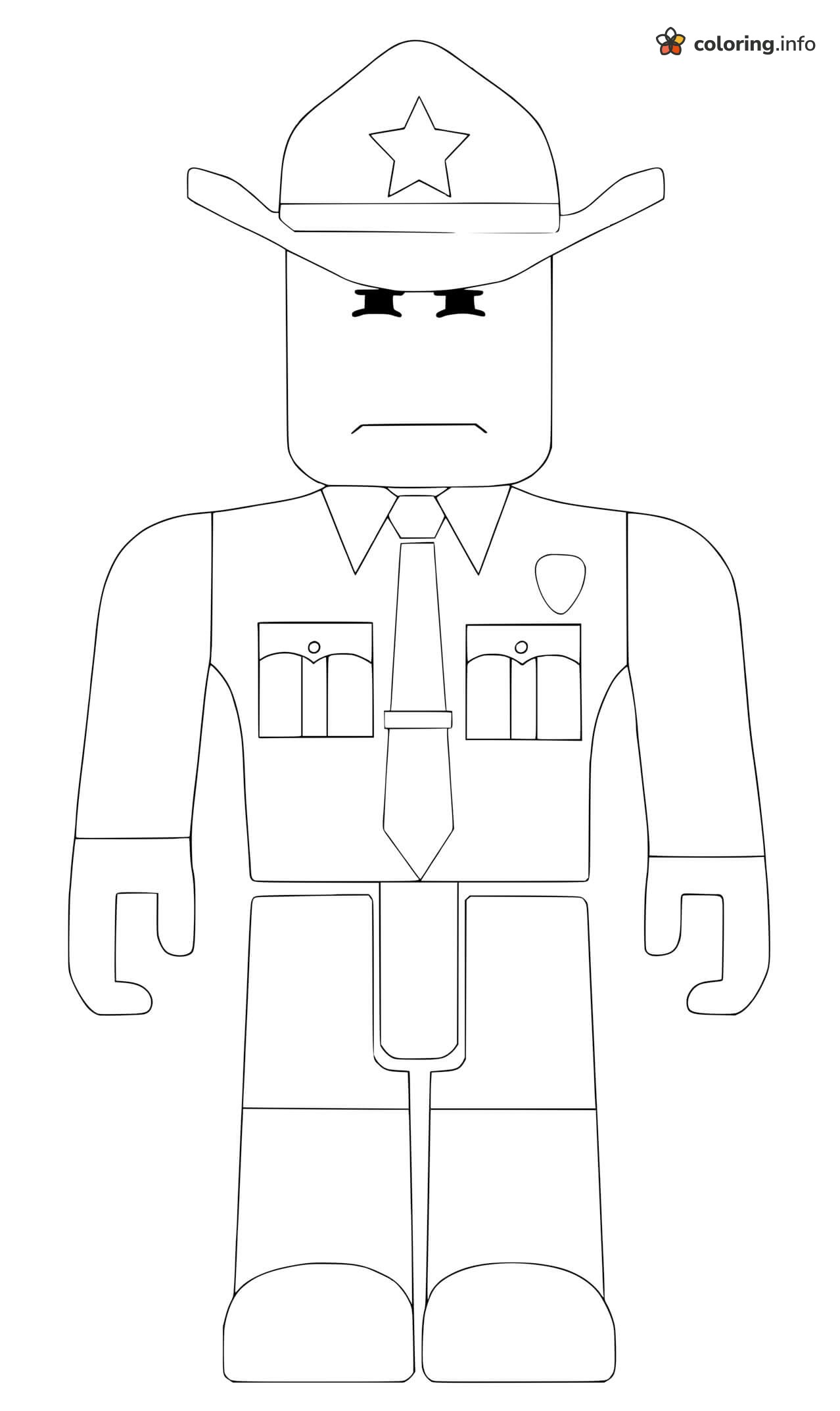 Stern Roblox Sheriff in a Star Hat and Tie coloring page Stern Roblox Sheriff in a Star Hat and Tie coloring page