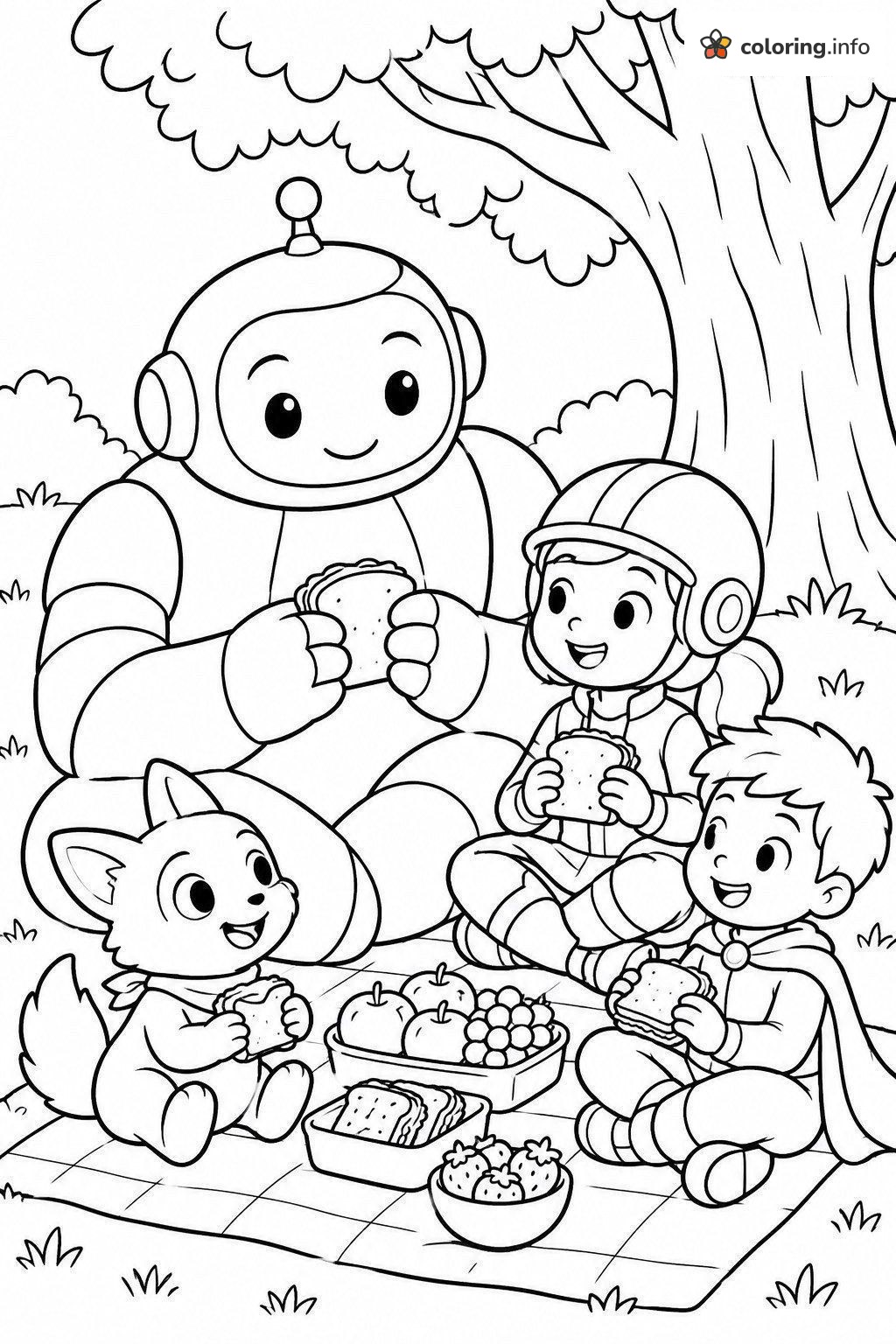 Picnic Time with a Big Robot, Big Hero 6 Coloring Page Picnic Time with a Big Robot, Big Hero 6 Coloring Page