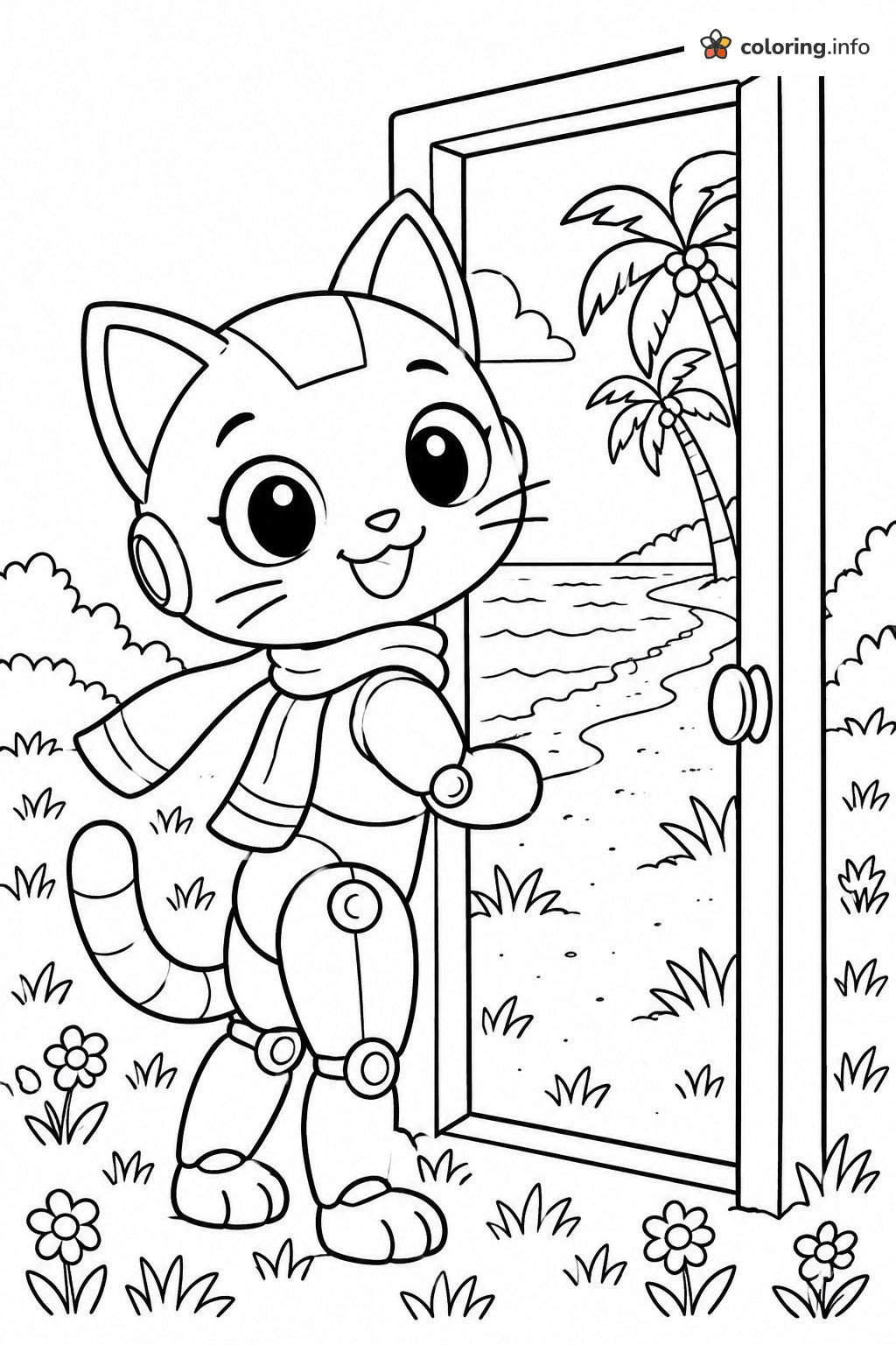 Doraemon Robot Cat Opens a Door to a Tropical Beach coloring sheet Doraemon Robot Cat Opens a Door to a Tropical Beach coloring sheet