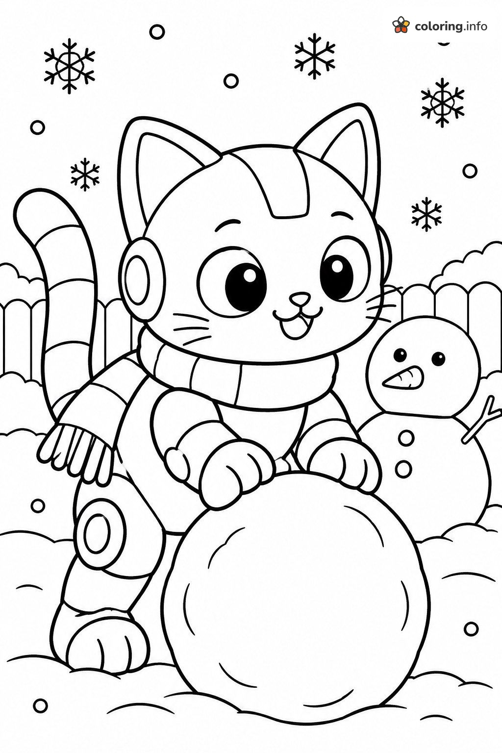 Snowball Rolling Robot Cat, a Doraemon Category Page coloring sheet Snowball Rolling Robot Cat, a Doraemon Category Page coloring sheet