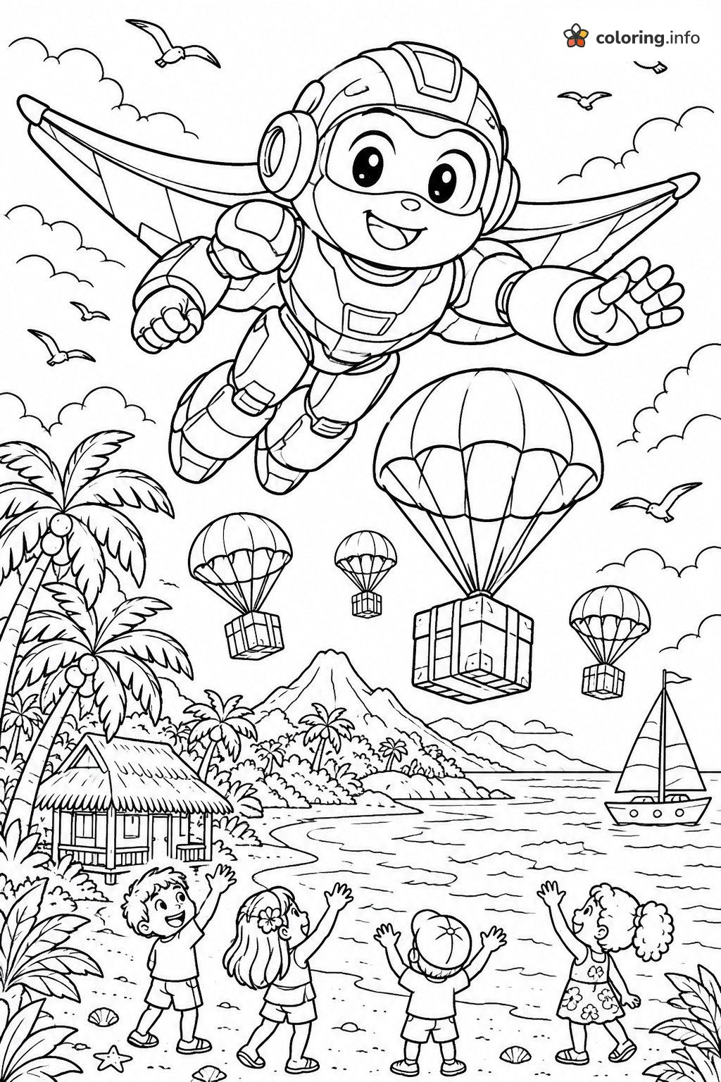 Parachute Crate Drop With a Gliding Rescue Bots (Transformers) Hero coloring page Parachute Crate Drop With a Gliding Rescue Bots (Transformers) Hero coloring page