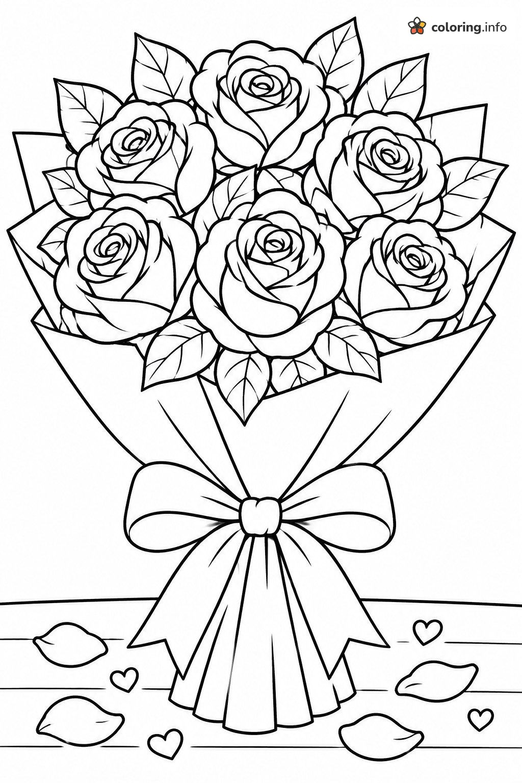 A Wrapped Rose Bouquet for Valentine's Day coloring page A Wrapped Rose Bouquet for Valentine's Day coloring page