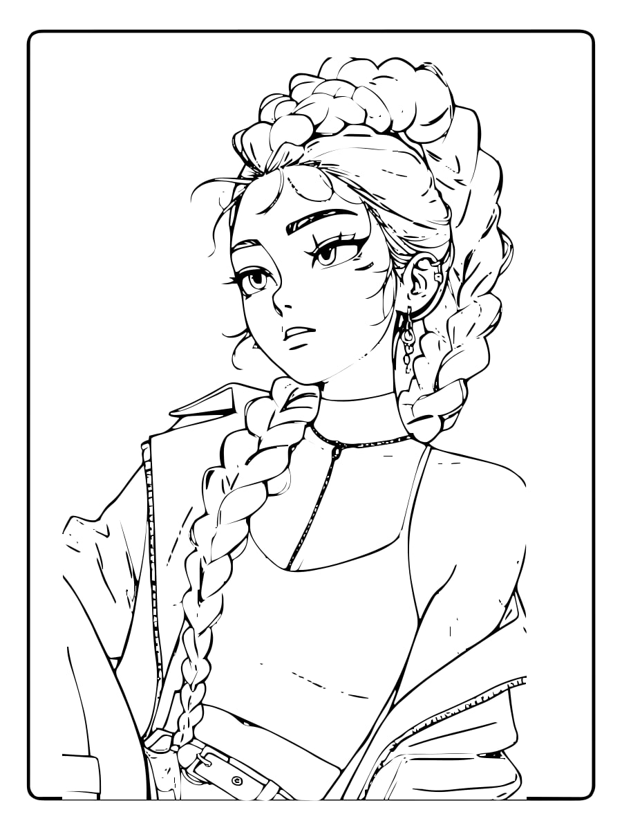 Rumi — Casual Outfit, Intense Gaze coloring page Rumi — Casual Outfit, Intense Gaze coloring page