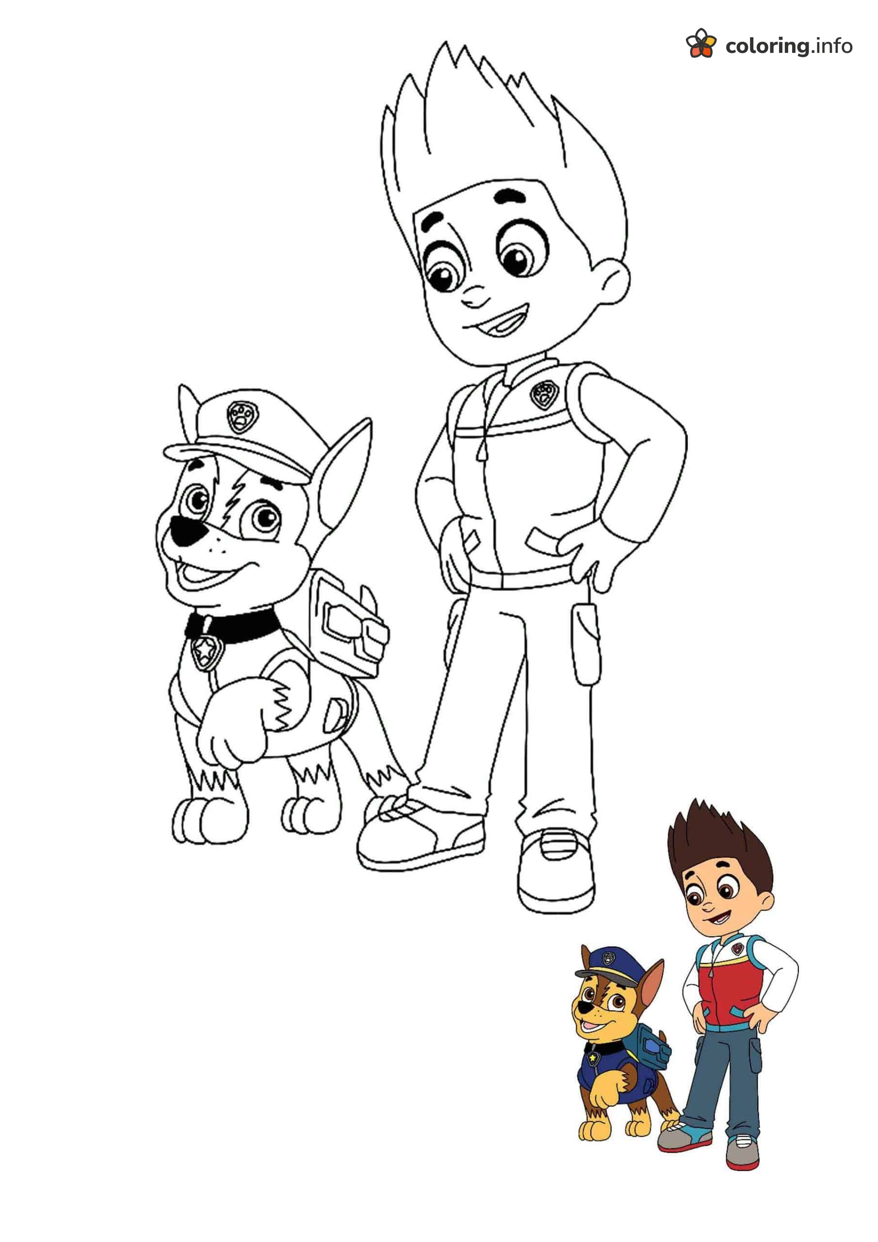 Ryder and Chase Together, a PAW Patrol Coloring Page Ryder and Chase Together, a PAW Patrol Coloring Page