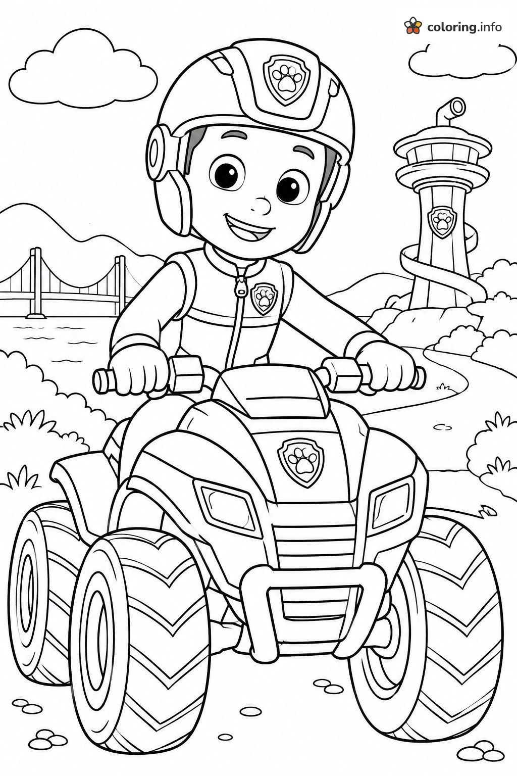 Ryder's ATV Ride by the Lookout Tower, PAW Patrol coloring page Ryder's ATV Ride by the Lookout Tower, PAW Patrol coloring page