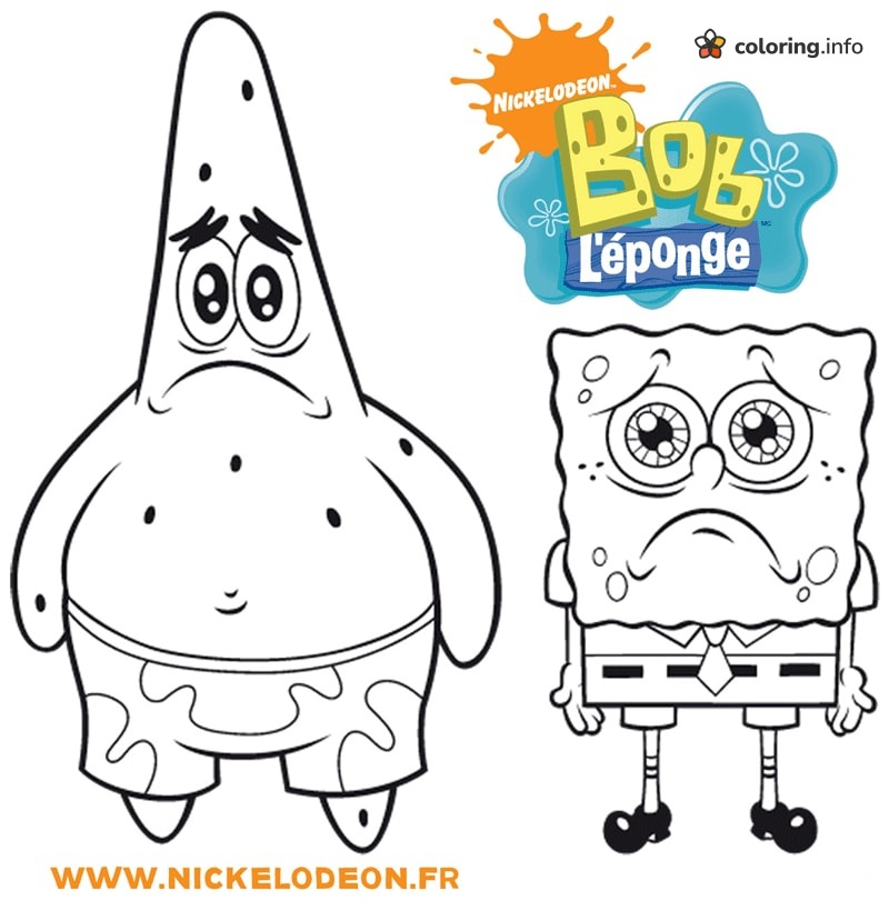 Two Sad Friends from SpongeBob SquarePants, Patrick and SpongeBob coloring page Two Sad Friends from SpongeBob SquarePants, Patrick and SpongeBob coloring page