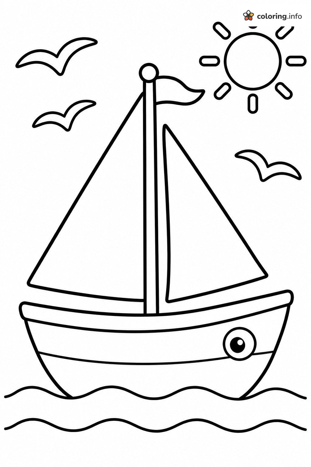 Little Sailboat and Seagulls on a Summer Sea coloring sheet Little Sailboat and Seagulls on a Summer Sea coloring sheet