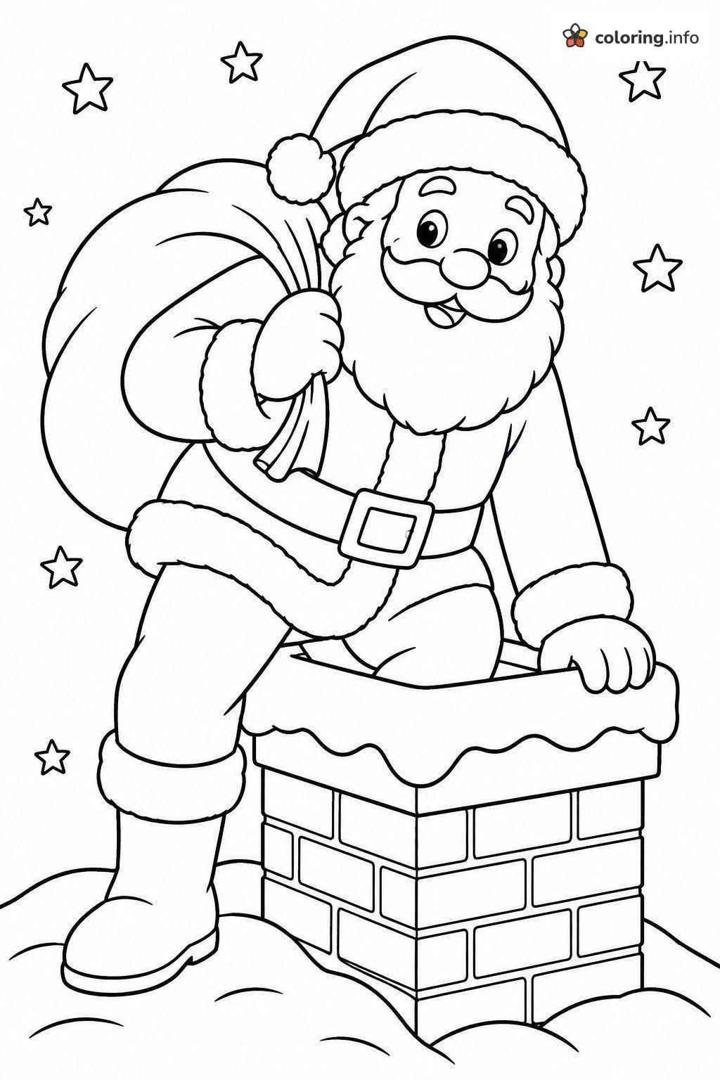 Chimney Climb with Santa Claus on a Snowy Roof coloring page Chimney Climb with Santa Claus on a Snowy Roof coloring page
