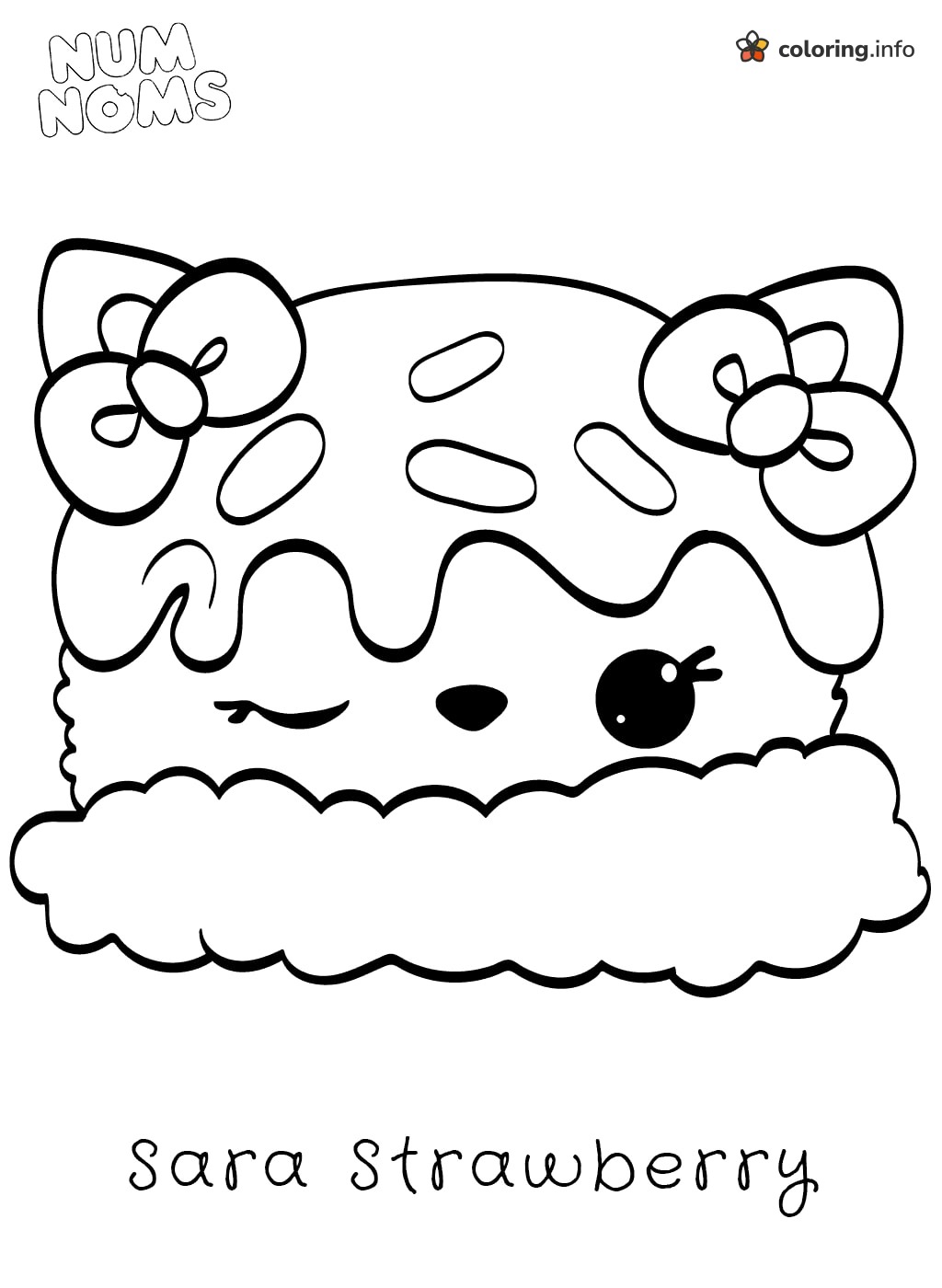 Sara Strawberry Winking Num Noms Page with Bows printable coloring page Sara Strawberry Winking Num Noms Page with Bows printable coloring page