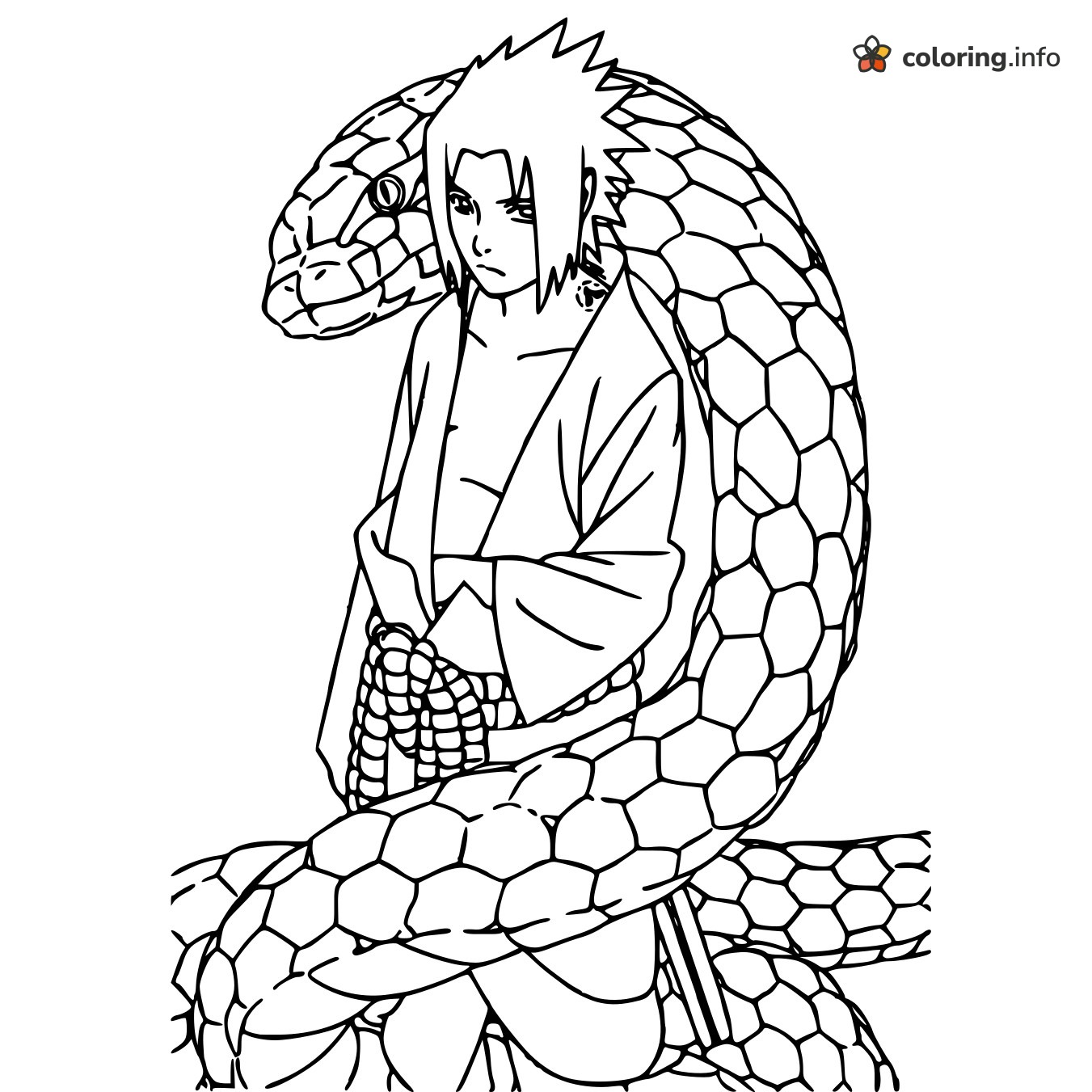 Sasuke Caught in a Giant Snake Coil, Naruto Page coloring sheet Sasuke Caught in a Giant Snake Coil, Naruto Page coloring sheet