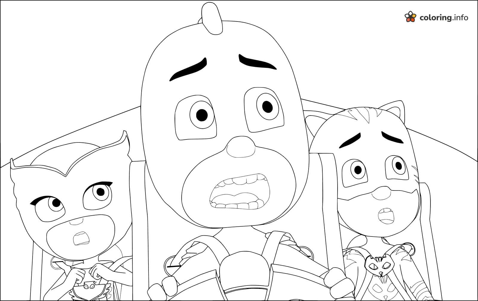 Worried PJ Masks Heroes Strapped In Together coloring page Worried PJ Masks Heroes Strapped In Together coloring page