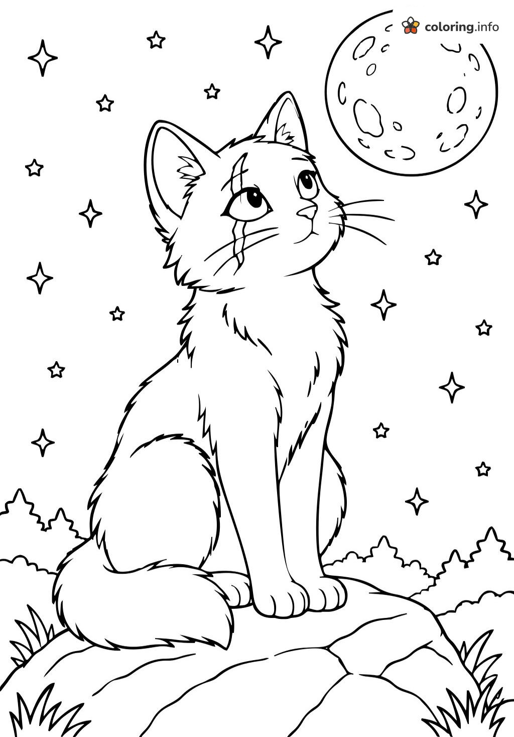 Moonlit Rock Perch for a Scarred Warrior Cats Hero coloring page Moonlit Rock Perch for a Scarred Warrior Cats Hero coloring page