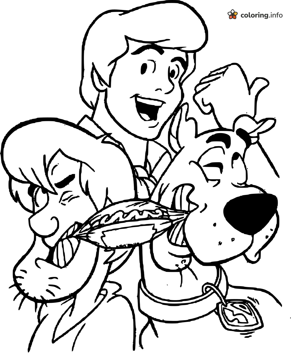 Sandwich Time With Scooby-Doo, Shaggy and Fred coloring page Sandwich Time With Scooby-Doo, Shaggy and Fred coloring page