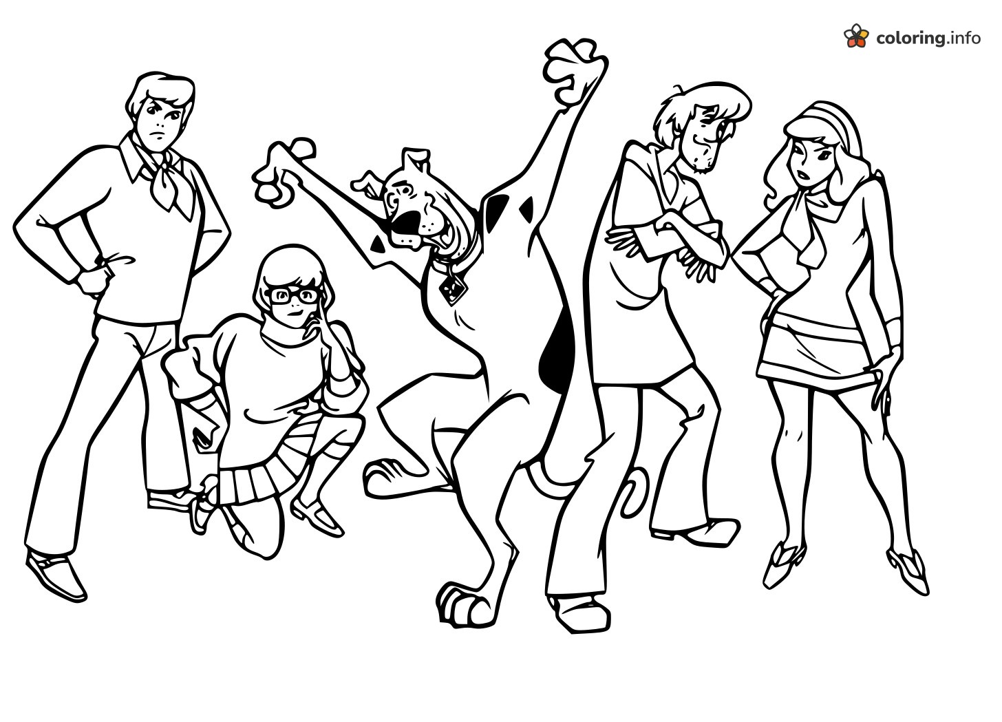 Scooby-Doo Leading the Mystery Gang in Poses coloring page Scooby-Doo Leading the Mystery Gang in Poses coloring page