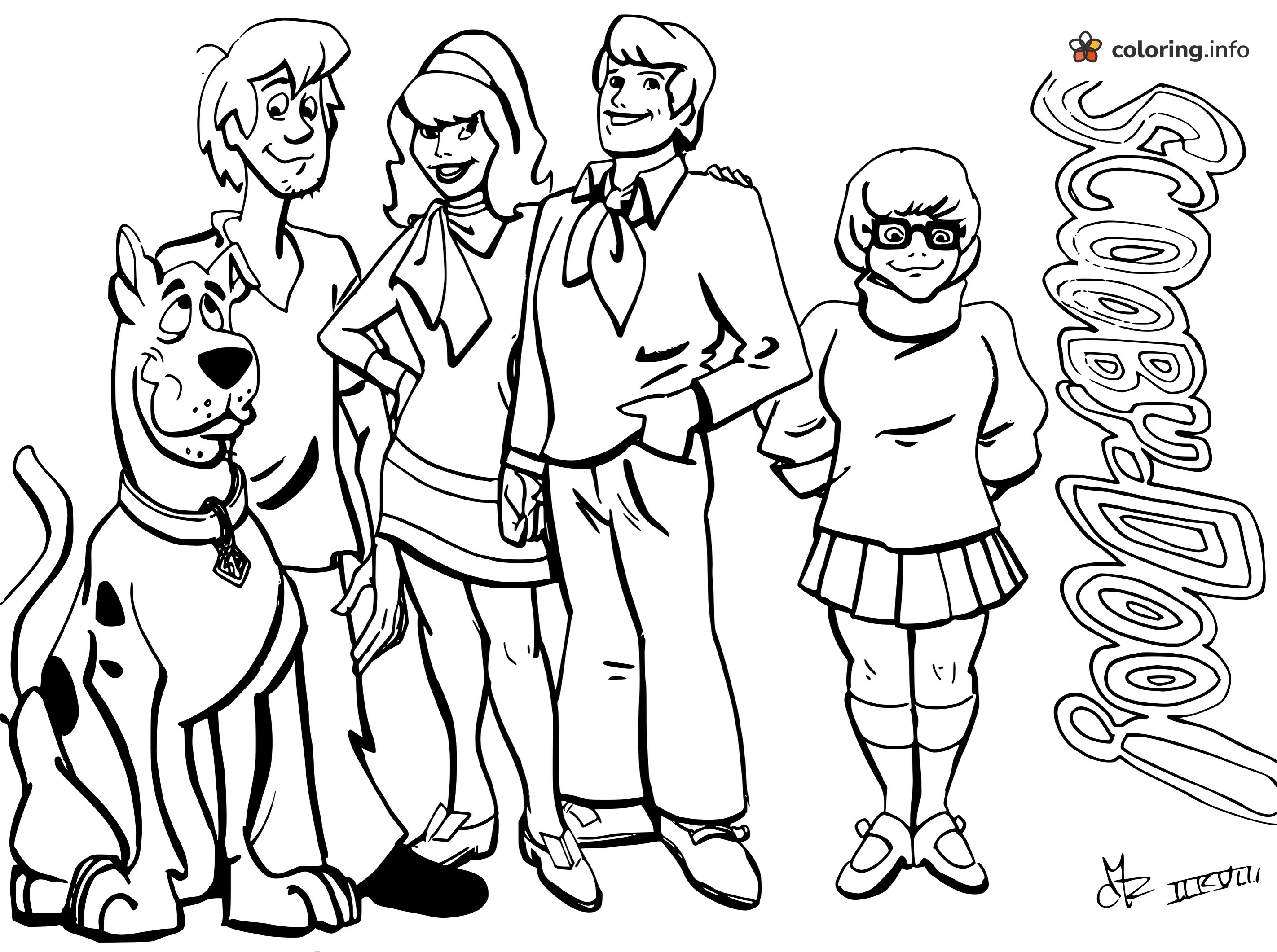 Mystery Inc. Gang Lineup with Scooby-Doo coloring page Mystery Inc. Gang Lineup with Scooby-Doo coloring page