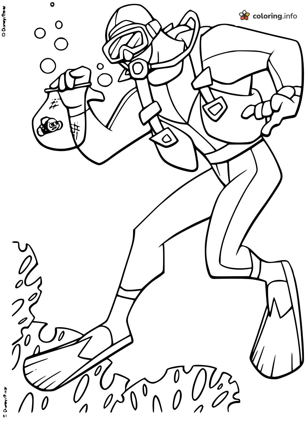 Finding Nemo Diver Catches a Little Fish coloring page Finding Nemo Diver Catches a Little Fish coloring page