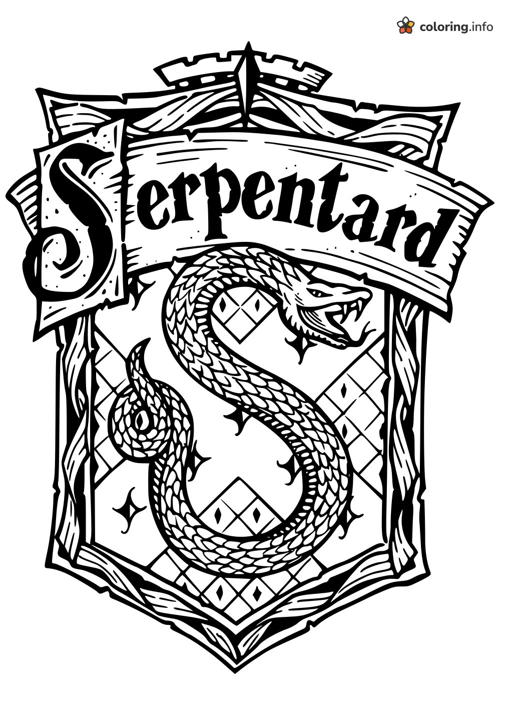 Serpentard Snake Crest for Harry Potter Slytherin Fans coloring page Serpentard Snake Crest for Harry Potter Slytherin Fans coloring page