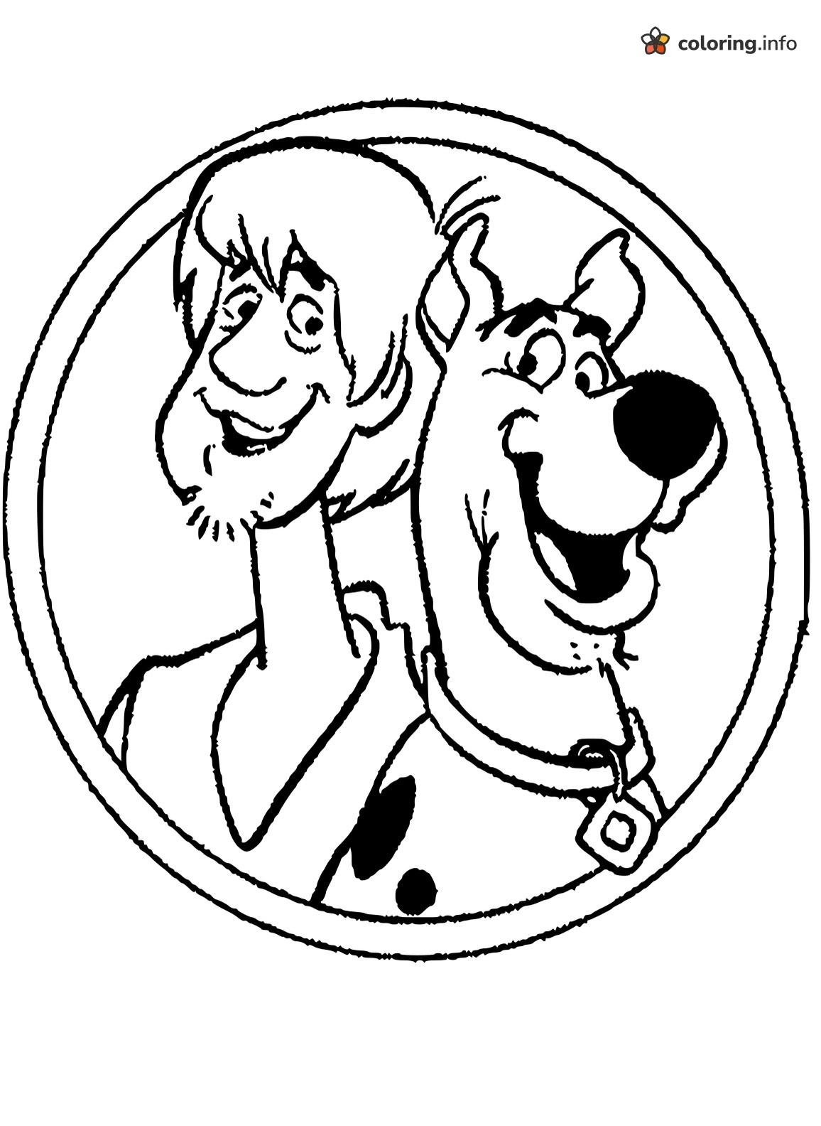 Round Frame Portrait of Shaggy and Scooby-Doo coloring page Round Frame Portrait of Shaggy and Scooby-Doo coloring page