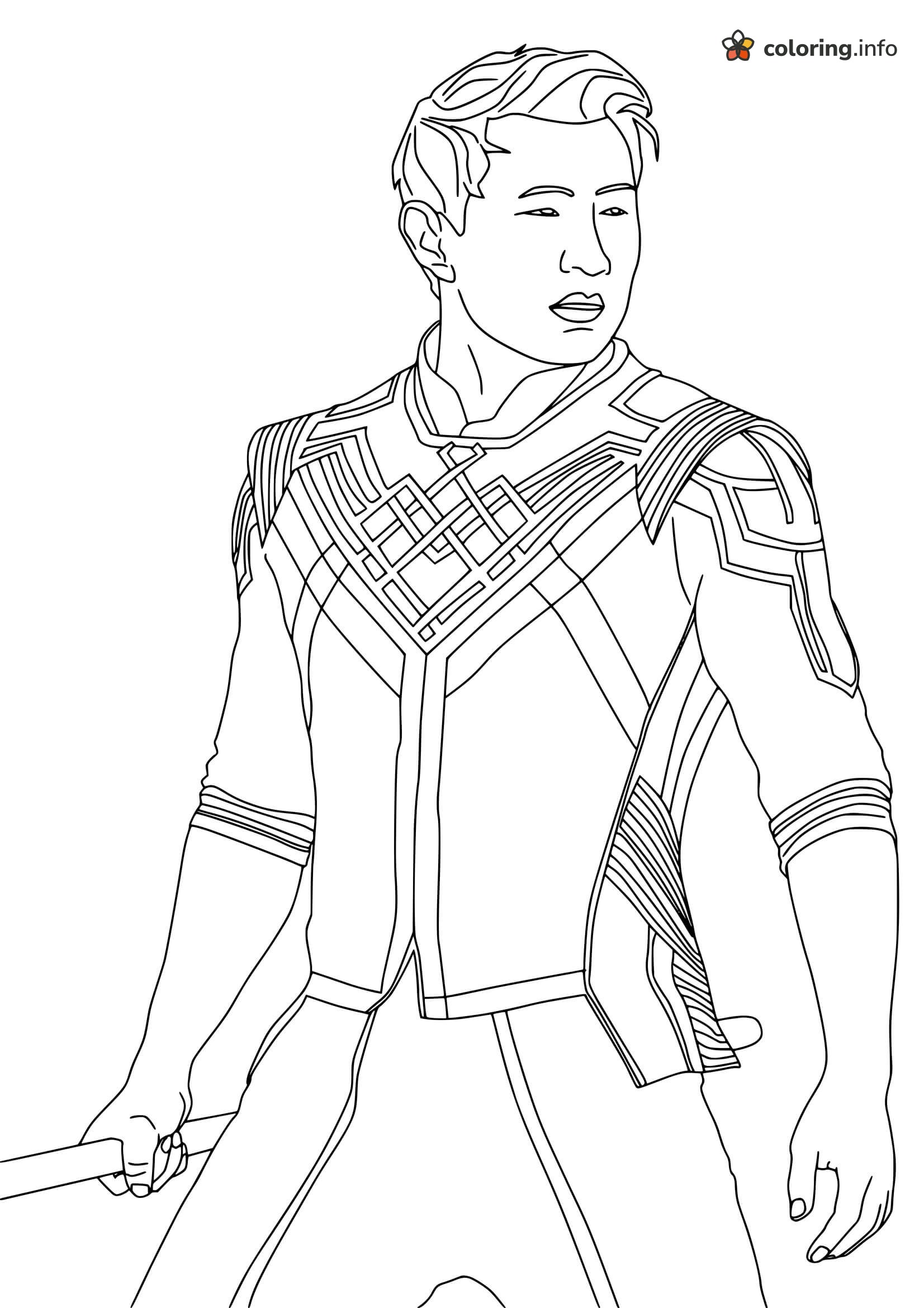 Staff-Holding Shang-Chi in Geometric Jacket, Marvel coloring page Staff-Holding Shang-Chi in Geometric Jacket, Marvel coloring page