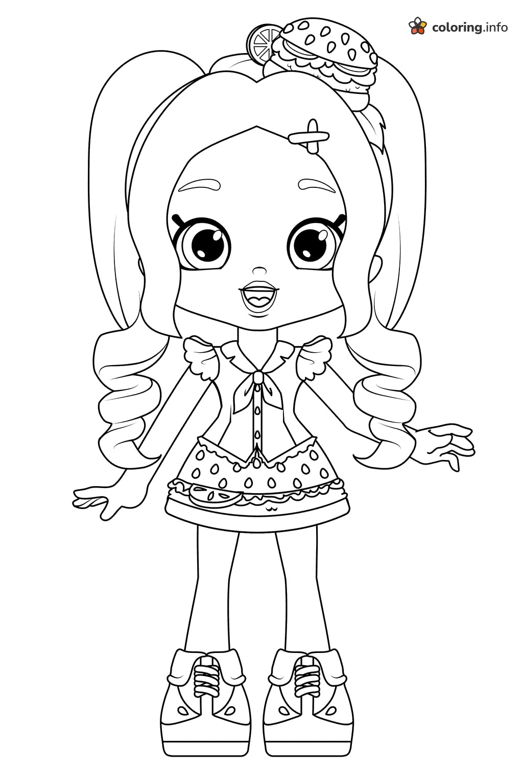 Burger Hat Shoppies Doll with Curly Pigtails coloring page Burger Hat Shoppies Doll with Curly Pigtails coloring page