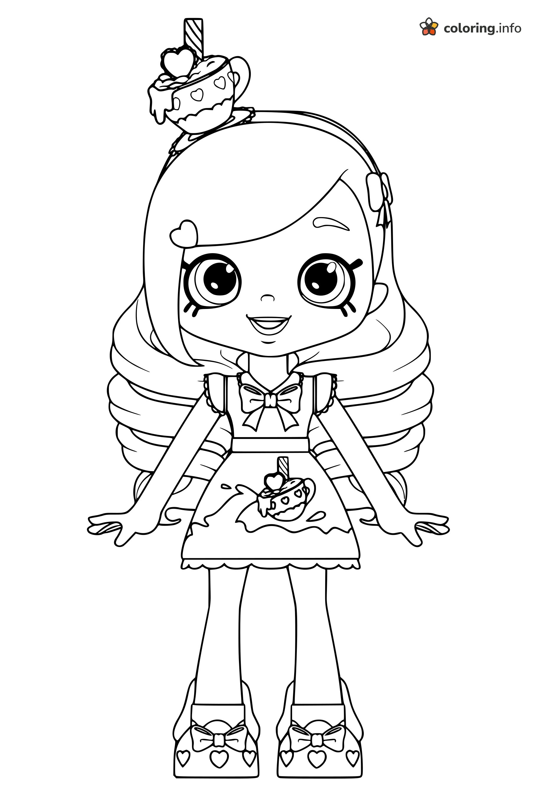 Shoppies Doll Wearing a Teacup Headband and Bow Dress printable coloring page Shoppies Doll Wearing a Teacup Headband and Bow Dress printable coloring page