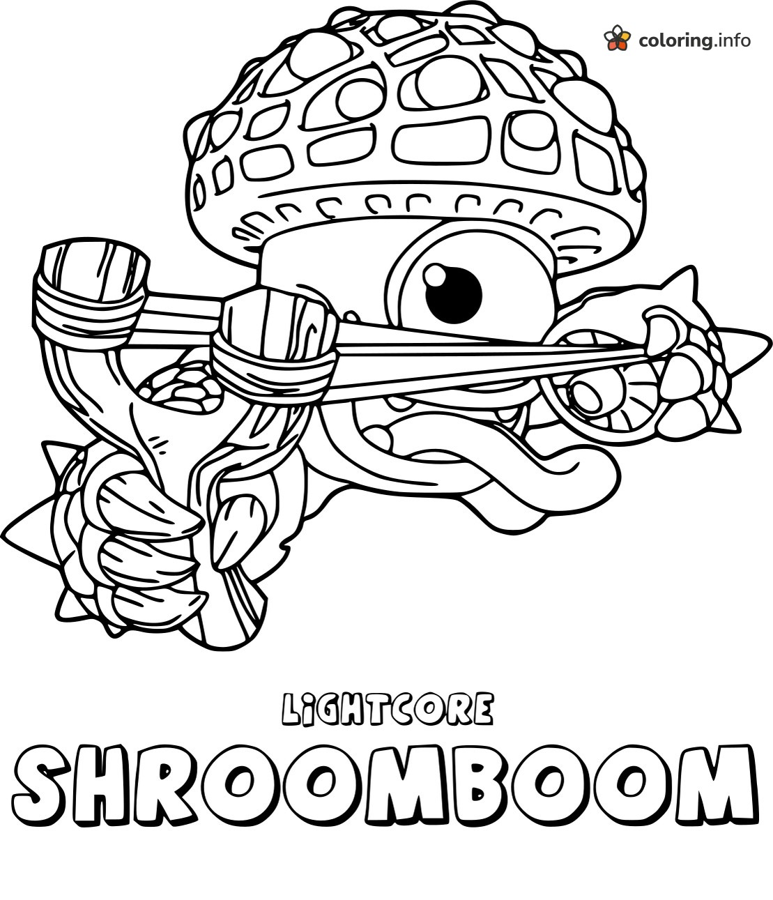 Shroomboom Aiming His Slingshot, a Lightcore Skylander coloring page Shroomboom Aiming His Slingshot, a Lightcore Skylander coloring page