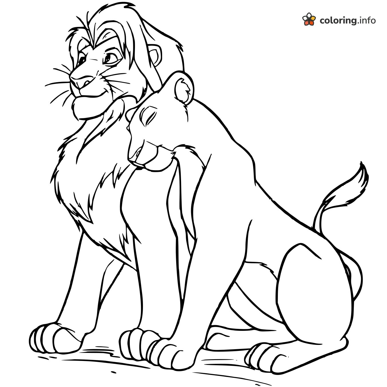 Sweet Simba and Nala Nuzzling Moment From The Lion King coloring page Sweet Simba and Nala Nuzzling Moment From The Lion King coloring page