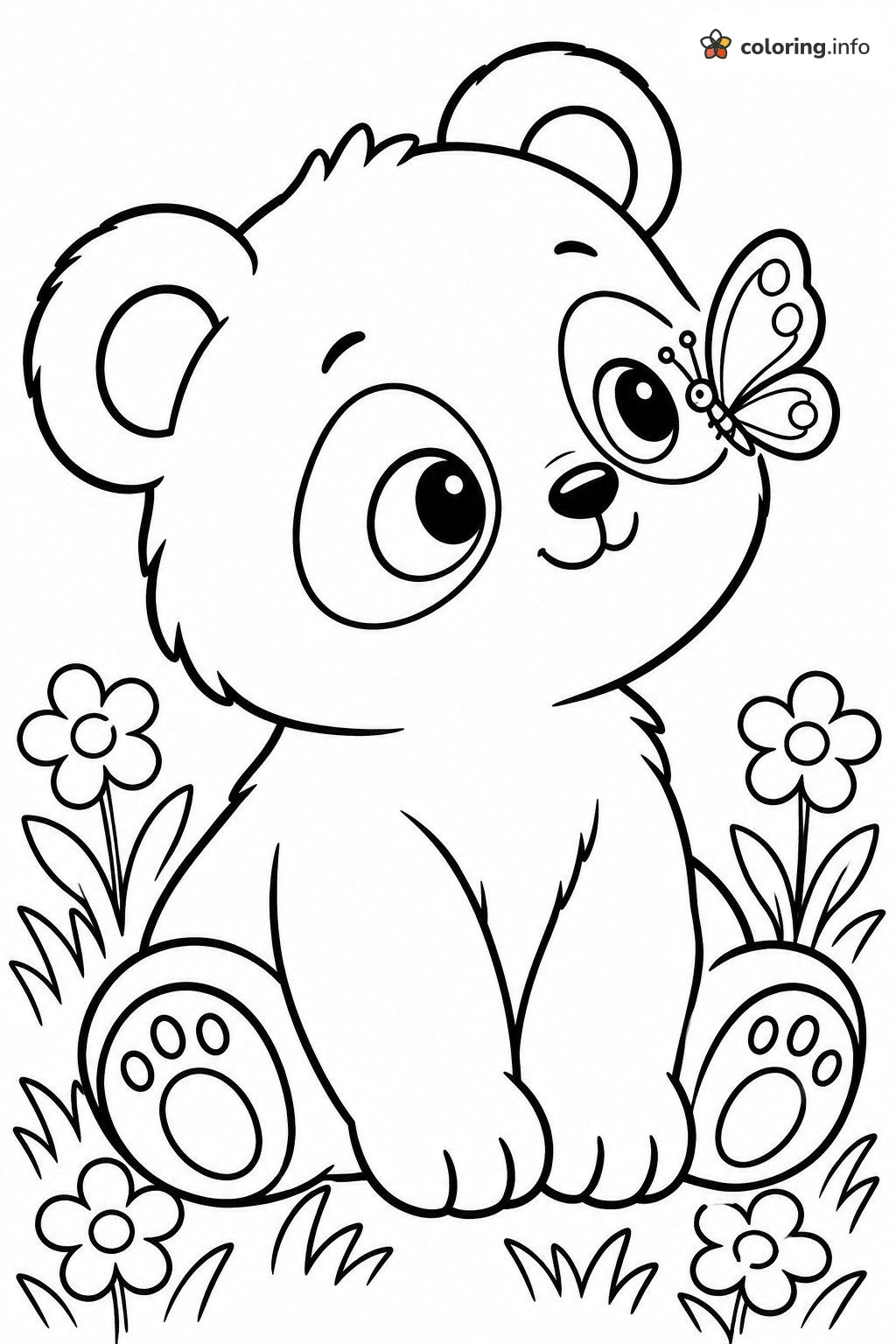 Butterfly Visits a Sitting Panda Cub printable coloring page Butterfly Visits a Sitting Panda Cub printable coloring page