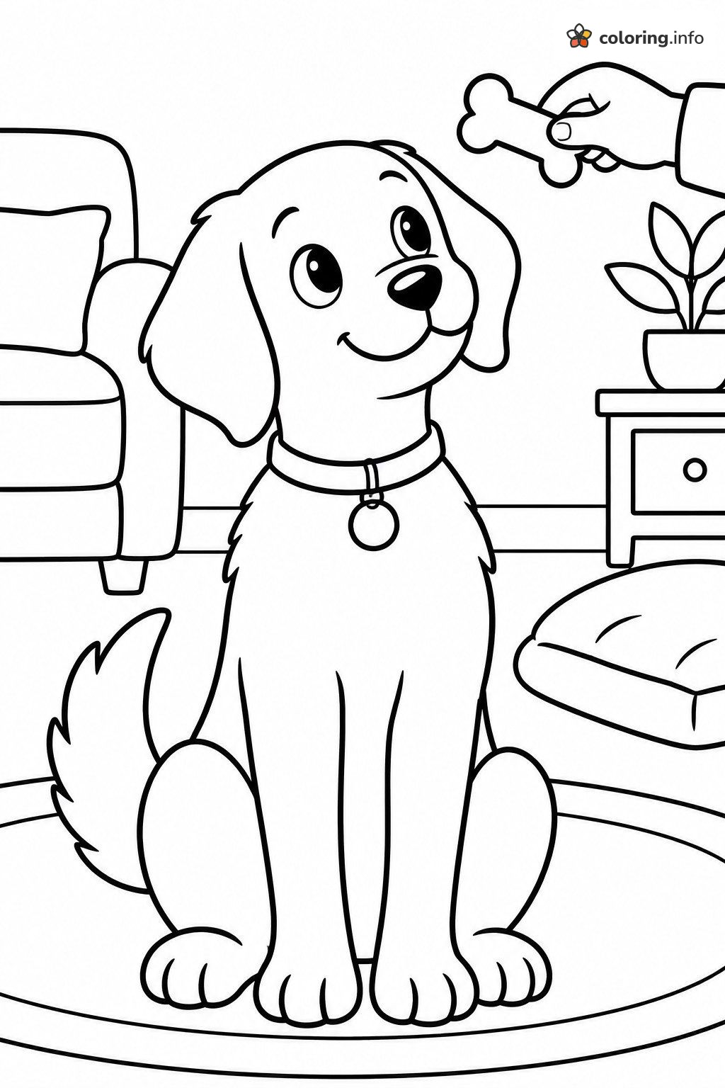 Sit and Wait Dog With a Bone in the Living Room coloring page Sit and Wait Dog With a Bone in the Living Room coloring page